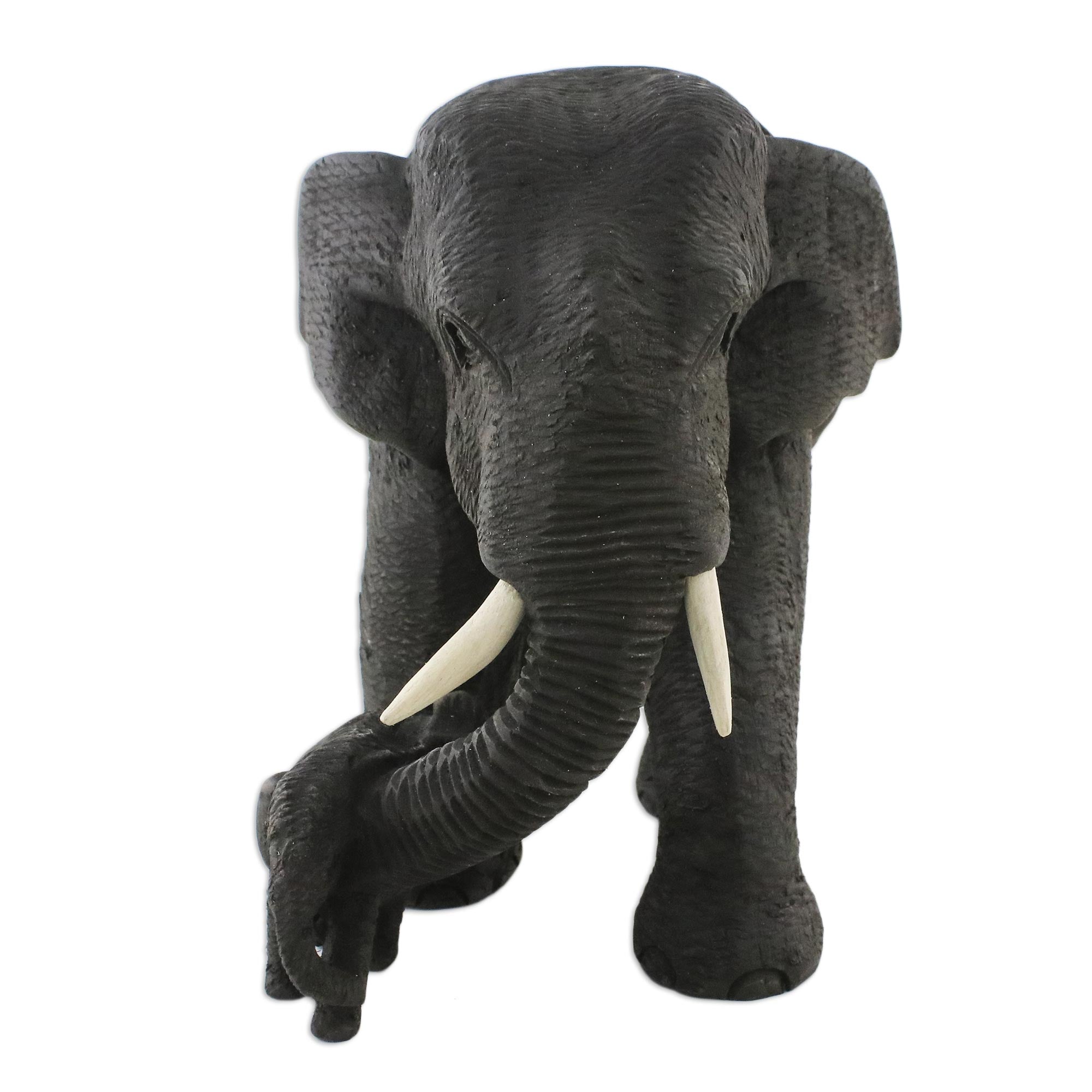 Premium Hand-Carved Teak Elephant Mother & Child Figurine - Ultimate Home Decor