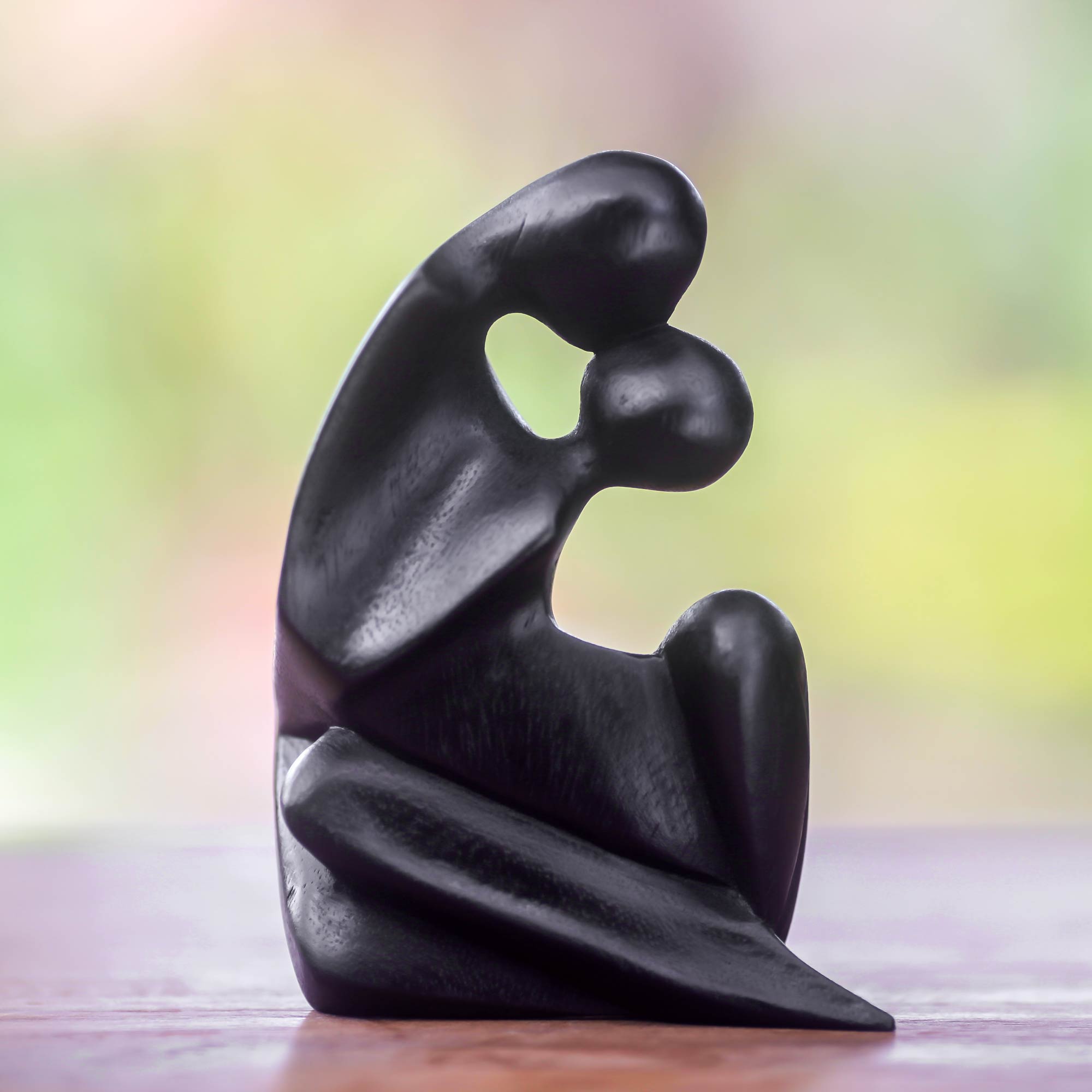 Premium First Kiss Handmade Suar Wood Sculpture - Romantic Art Piece