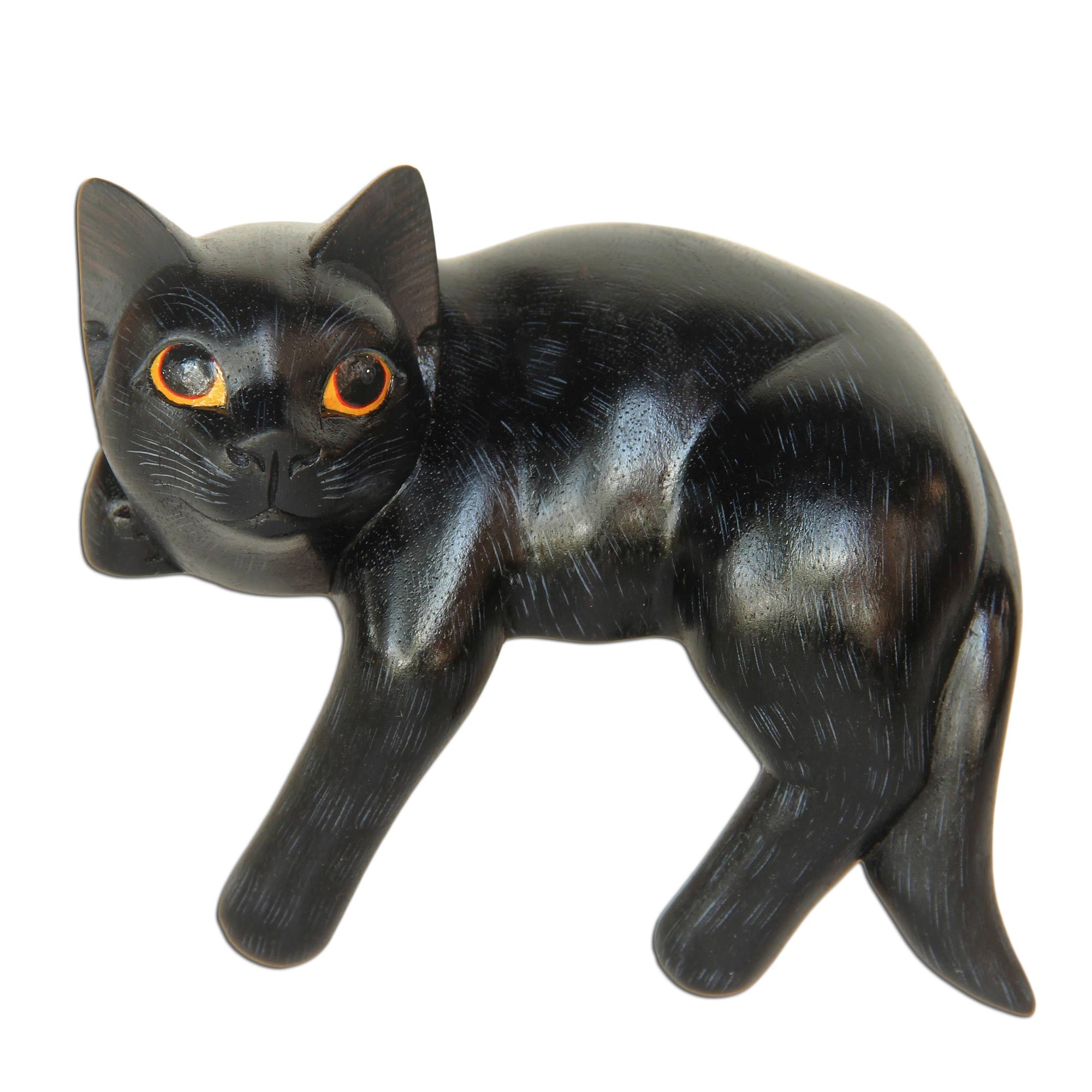 Premium Balinese Black Cat Sculpture - Handcrafted & Signed