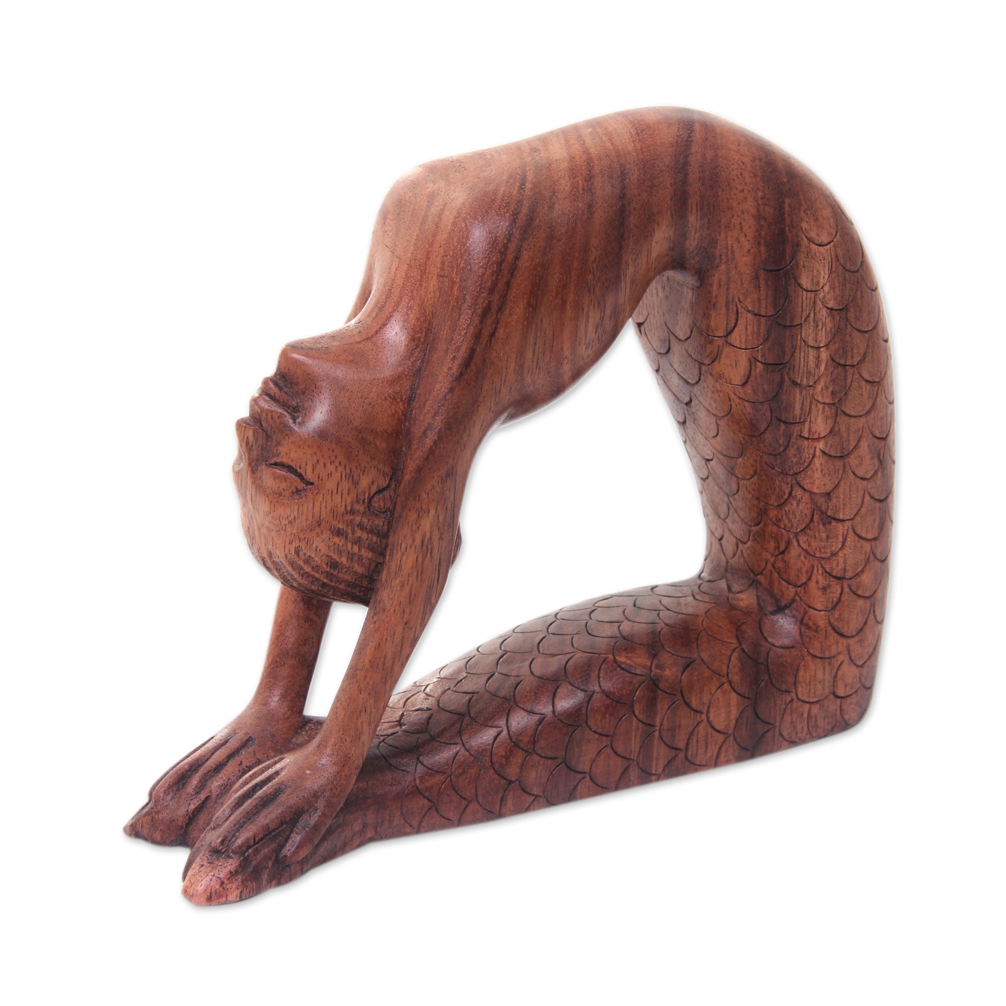 Premium Hand-Carved Balinese Mermaid Sculpture - Ustrasana Yoga Pose