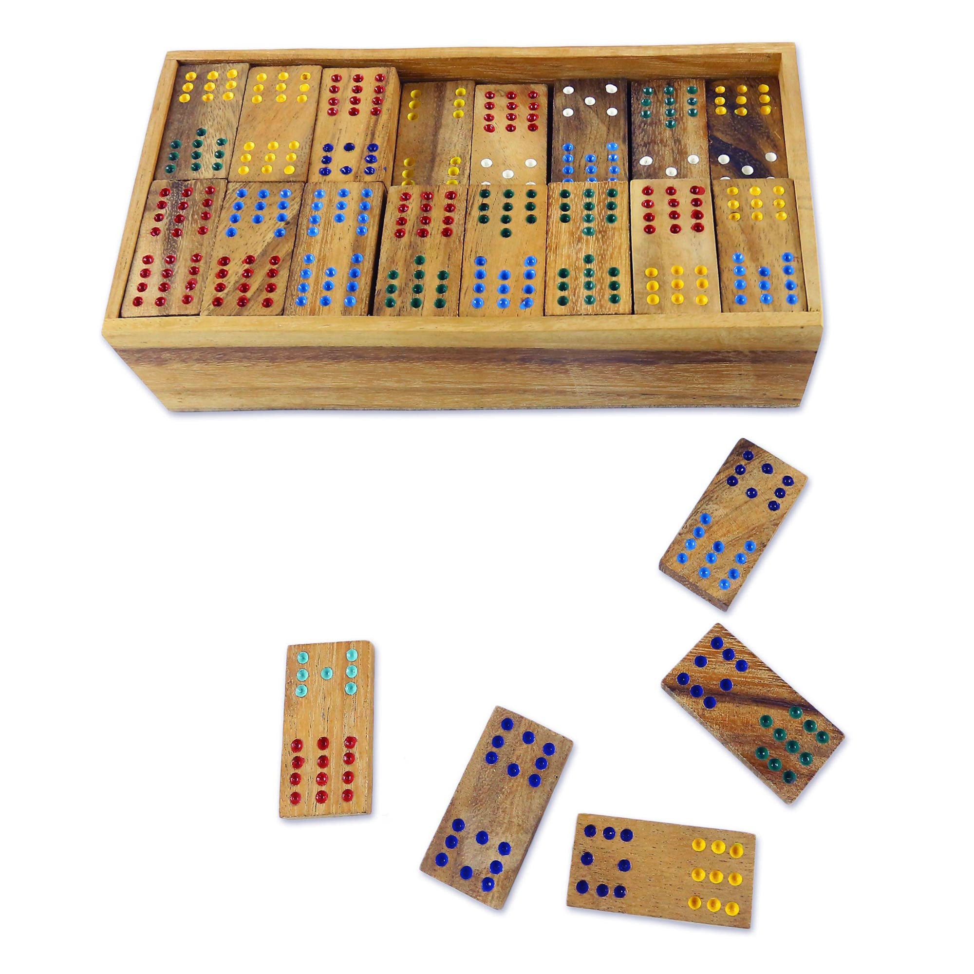 Premium Handcrafted Colorful Dominoes Set - Rain Tree Wood Edition
