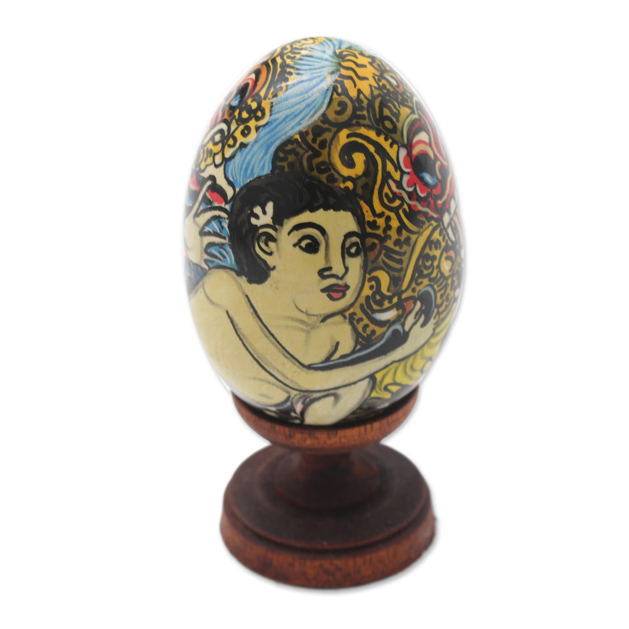 Premium Calon Arang Egg-Shaped Wooden Witch Sculpture – Handcrafted Art from Bali