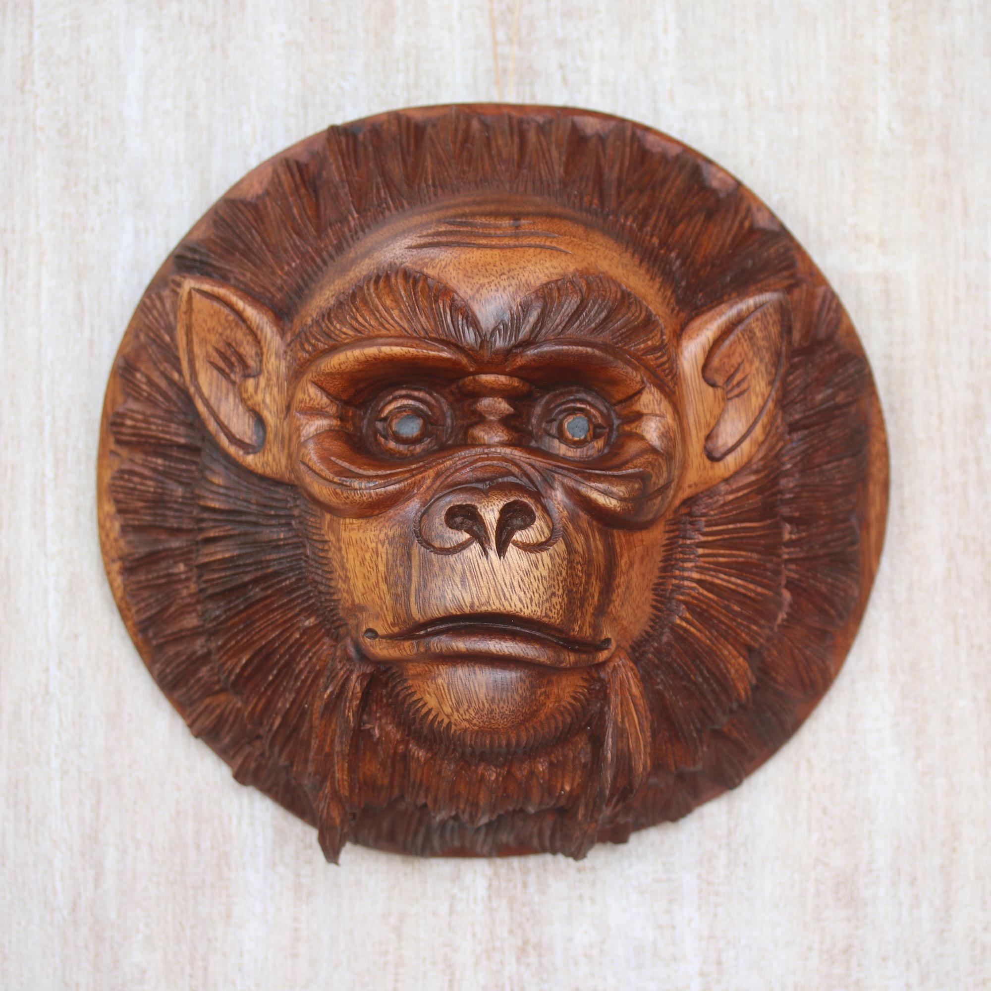 Premium Handcrafted Alpha Chimpanzee Wood Mask - Artisan Crafted in Bali