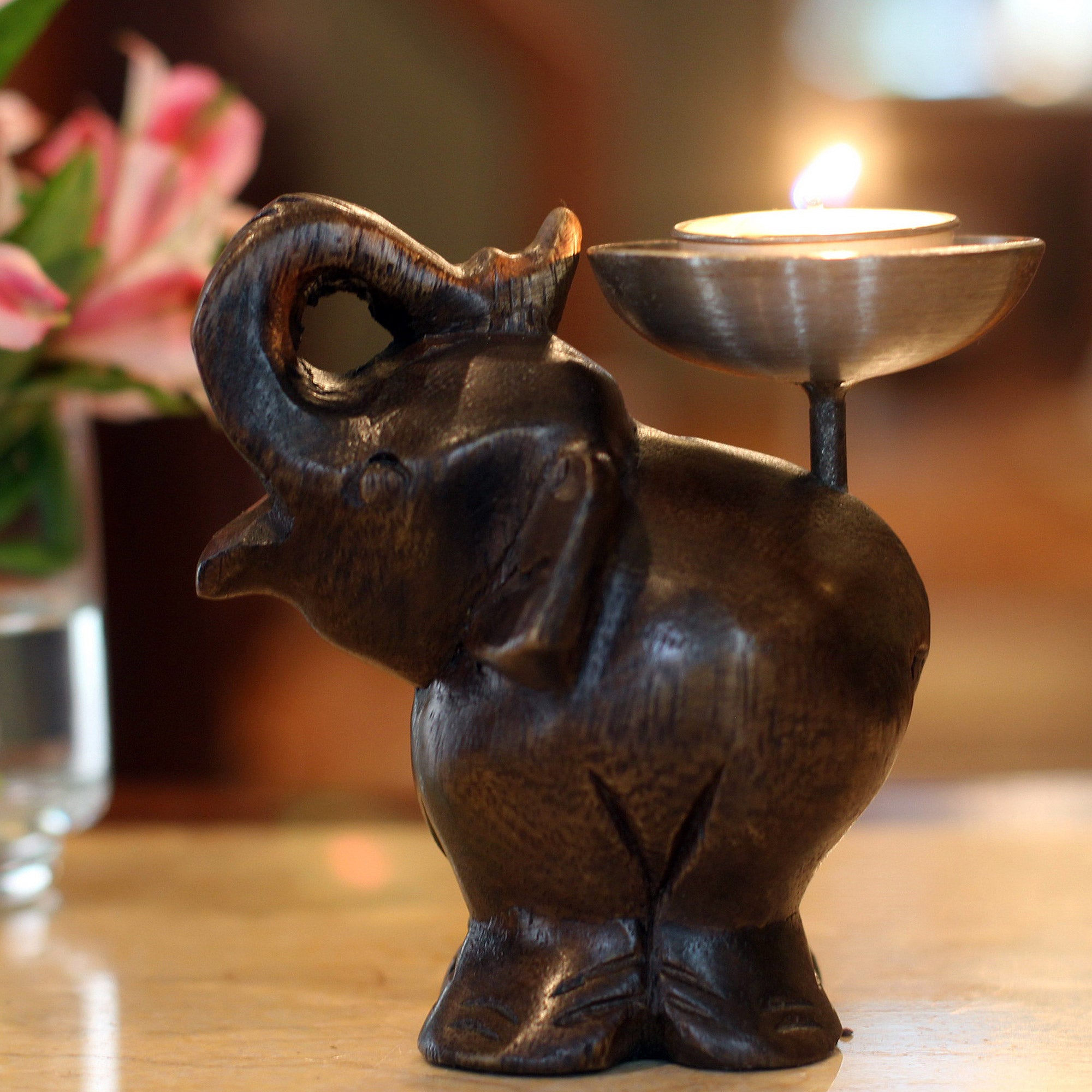 Premium Fair Trade Mango Wood Elephant Candle Holder – Old Siam Charm