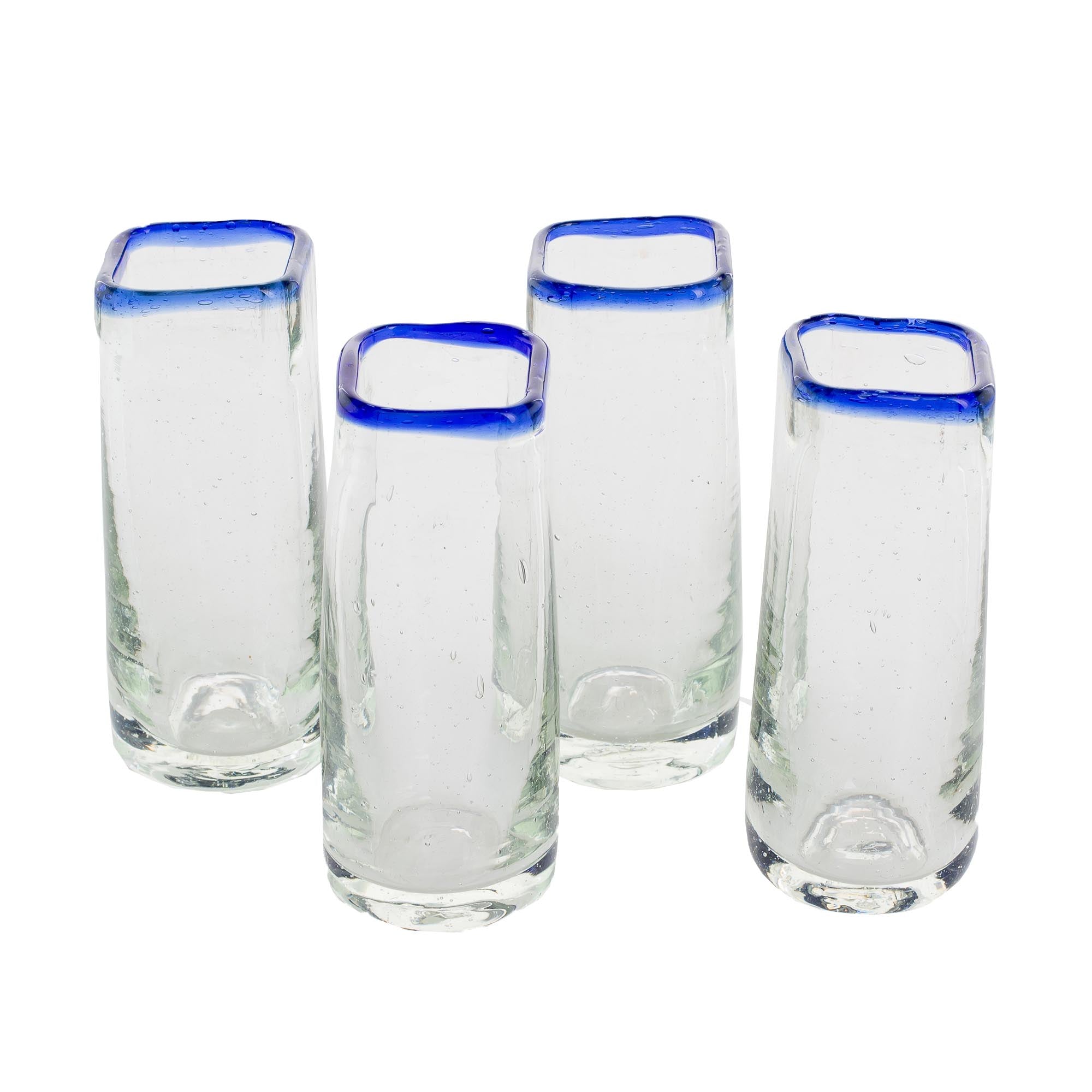 Premium Handcrafted Recycled Glass Tequila Glasses - Lakeside Square-Rimmed Set of 4