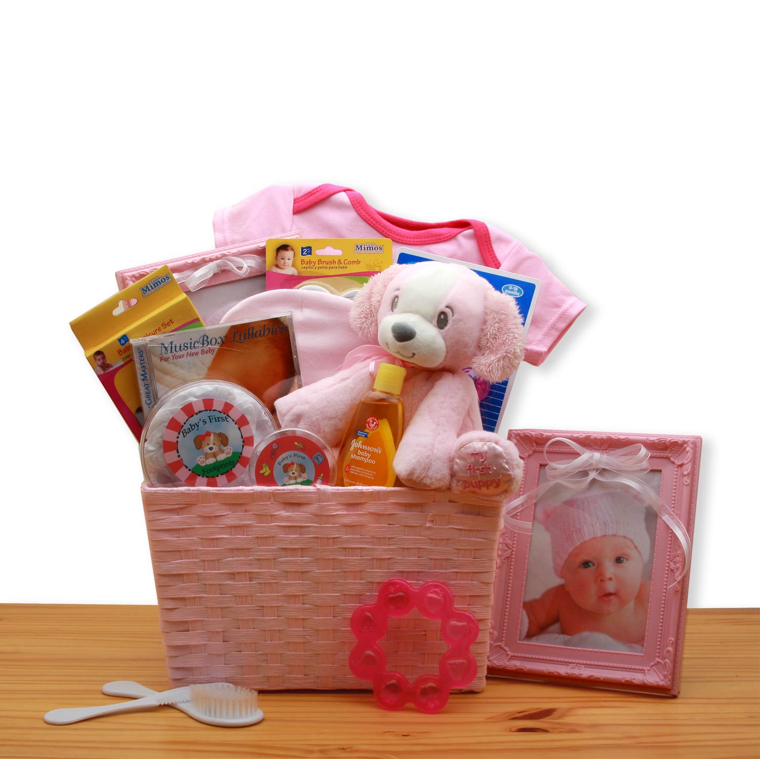 Ultimate Puppy Love New Baby Gift Basket - Premium Pink Edition