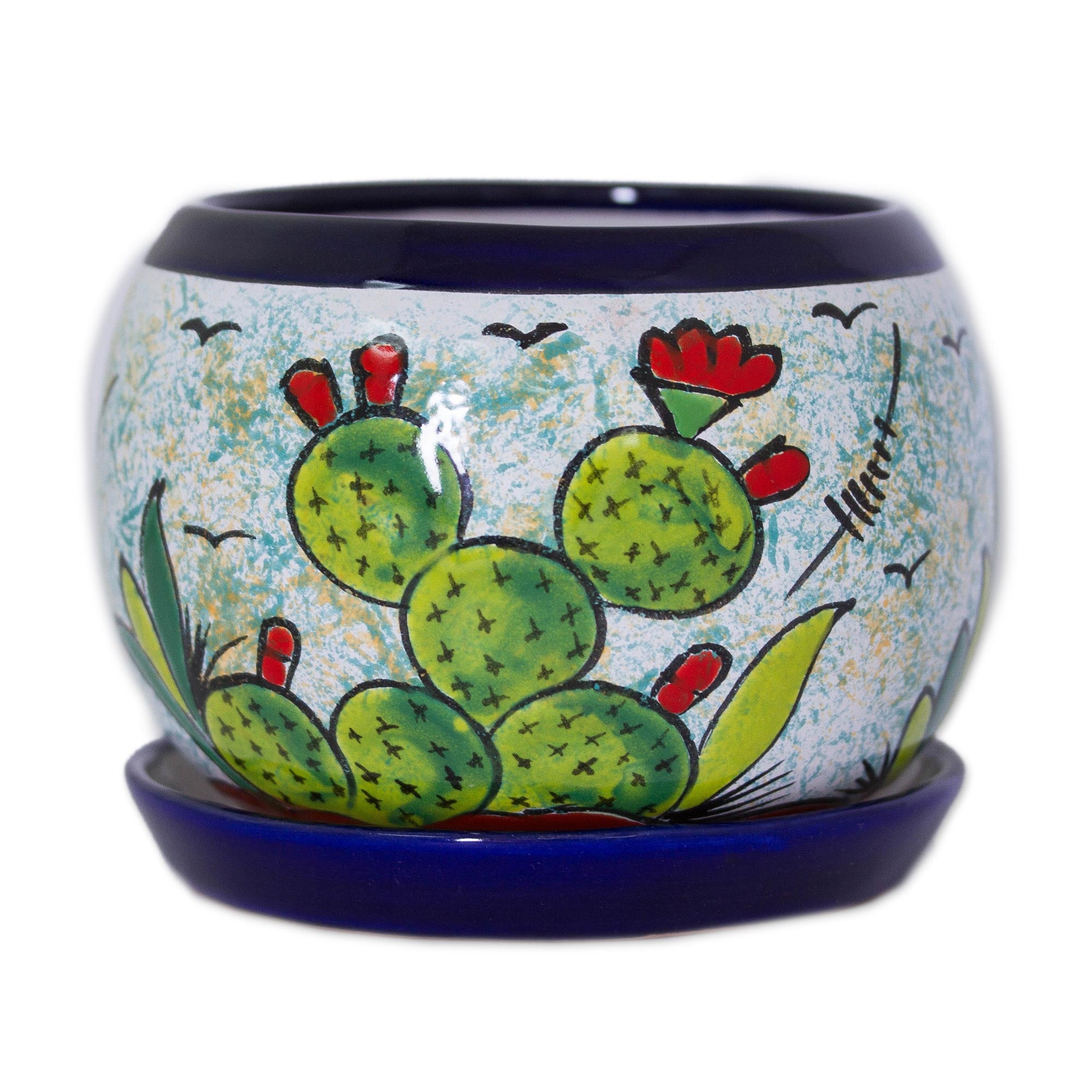Premium Mexican Memories Handcrafted Ceramic Flower Pot with Vibrant Cactus Design
