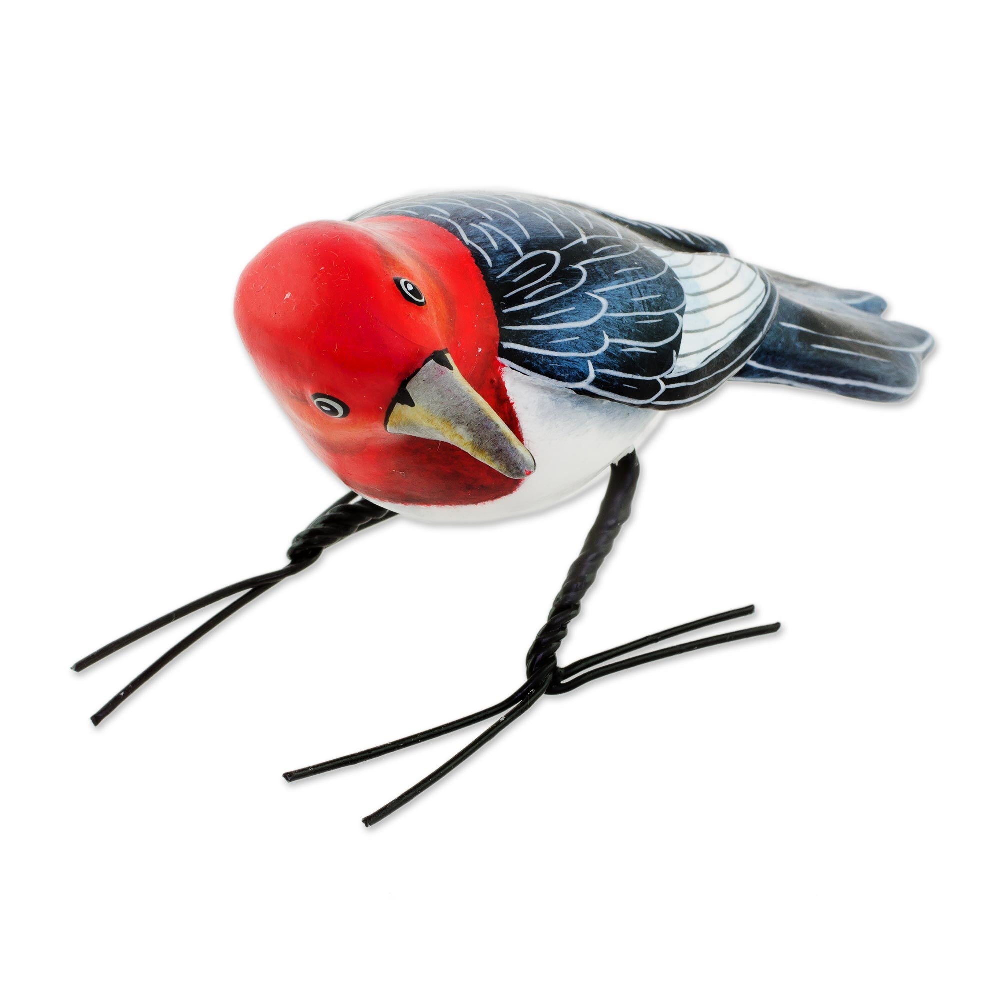 Premium Handcrafted Red-Headed Woodpecker Ceramic Figurine from Guatemala