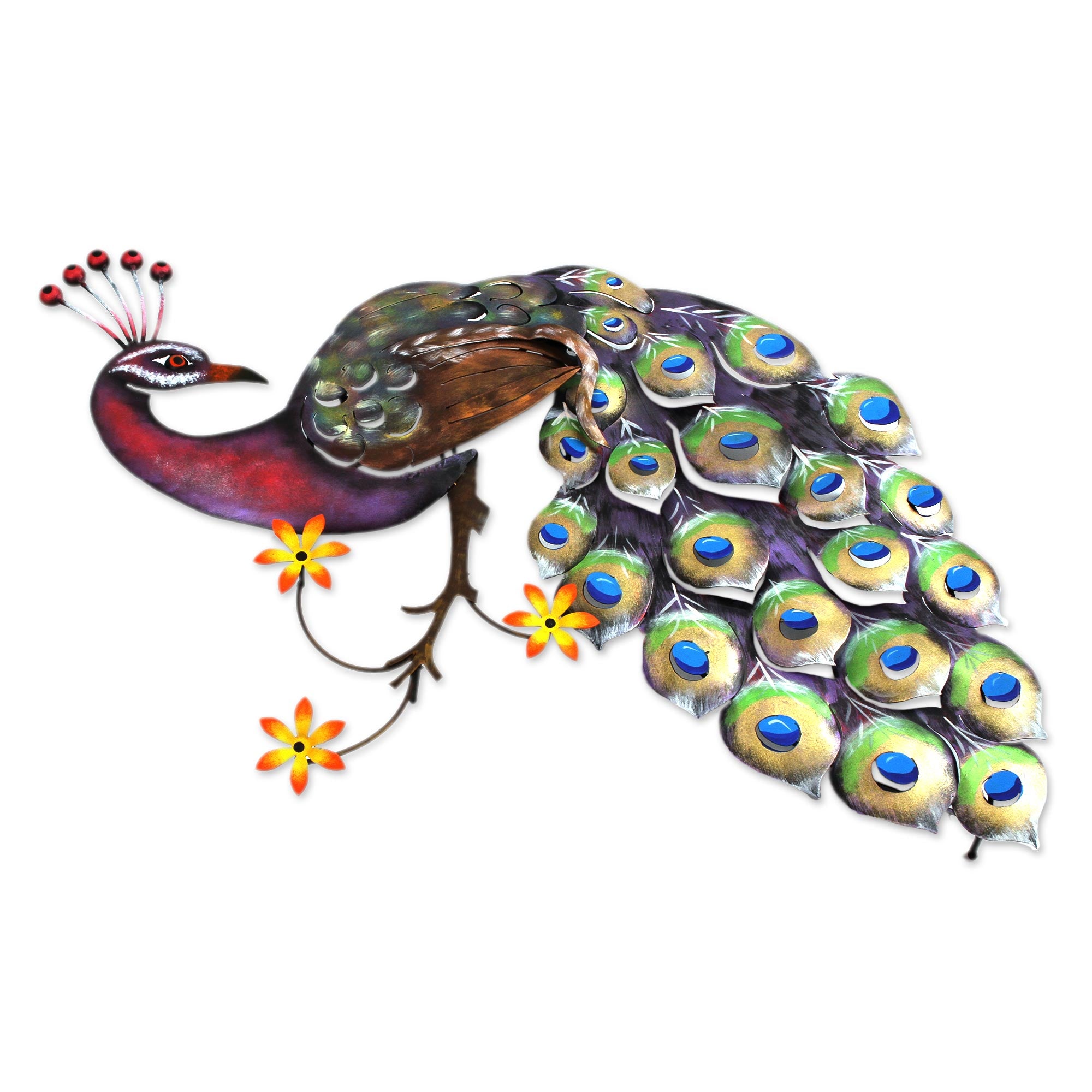 Premium Handcrafted Sunset Peacock Steel Wall Art from Mexico
