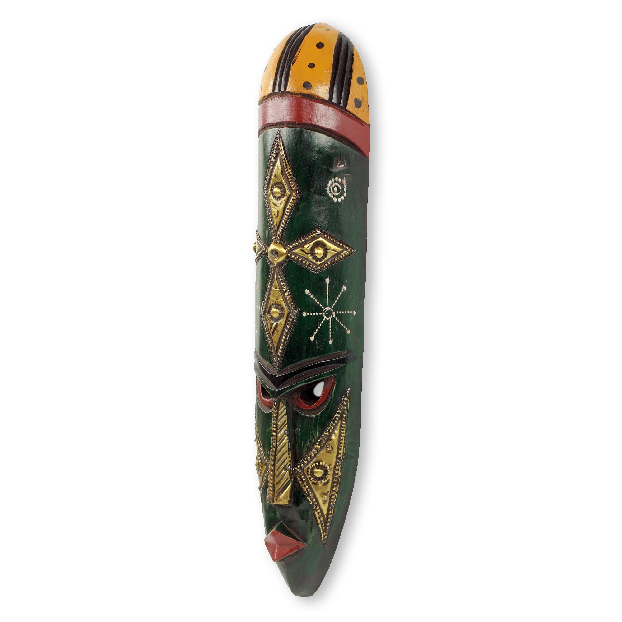 Premium Handcrafted African Wood Wall Mask with Embossed Brass Star