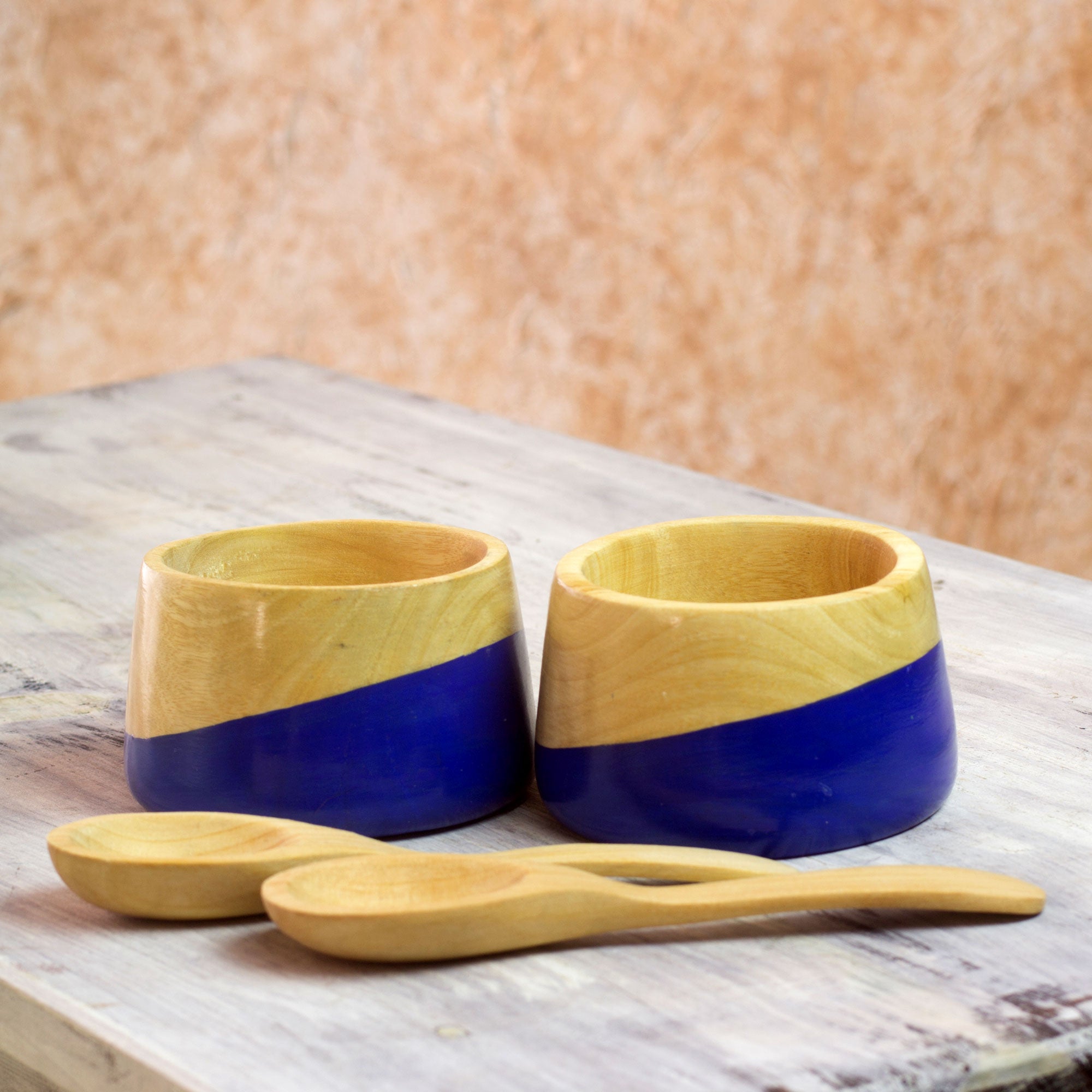 Premium Handcrafted Spicy Blue Salsa Bowls and Spoons Set