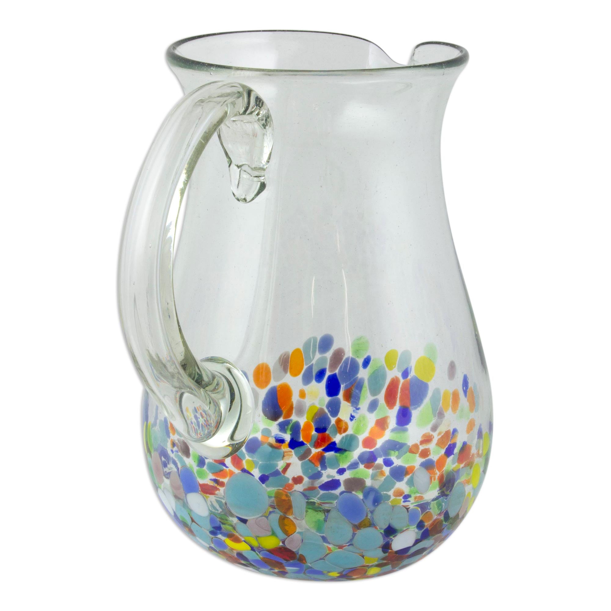 Premium Confetti Festival Hand Blown Glass Pitcher - 87 oz - Vibrant Mexican Artisan Craft