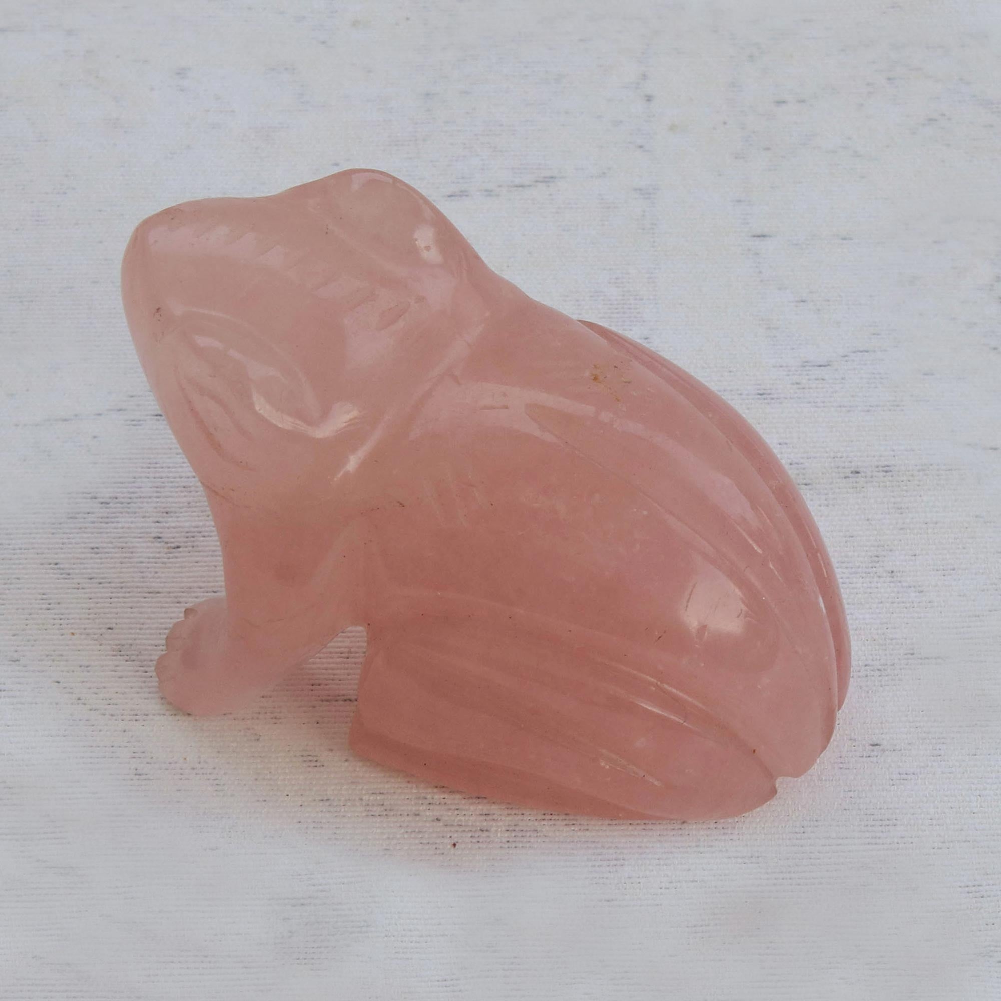 Premium Pink Quartz Frog Figurine - Hand-Carved Gemstone Art from Brazil