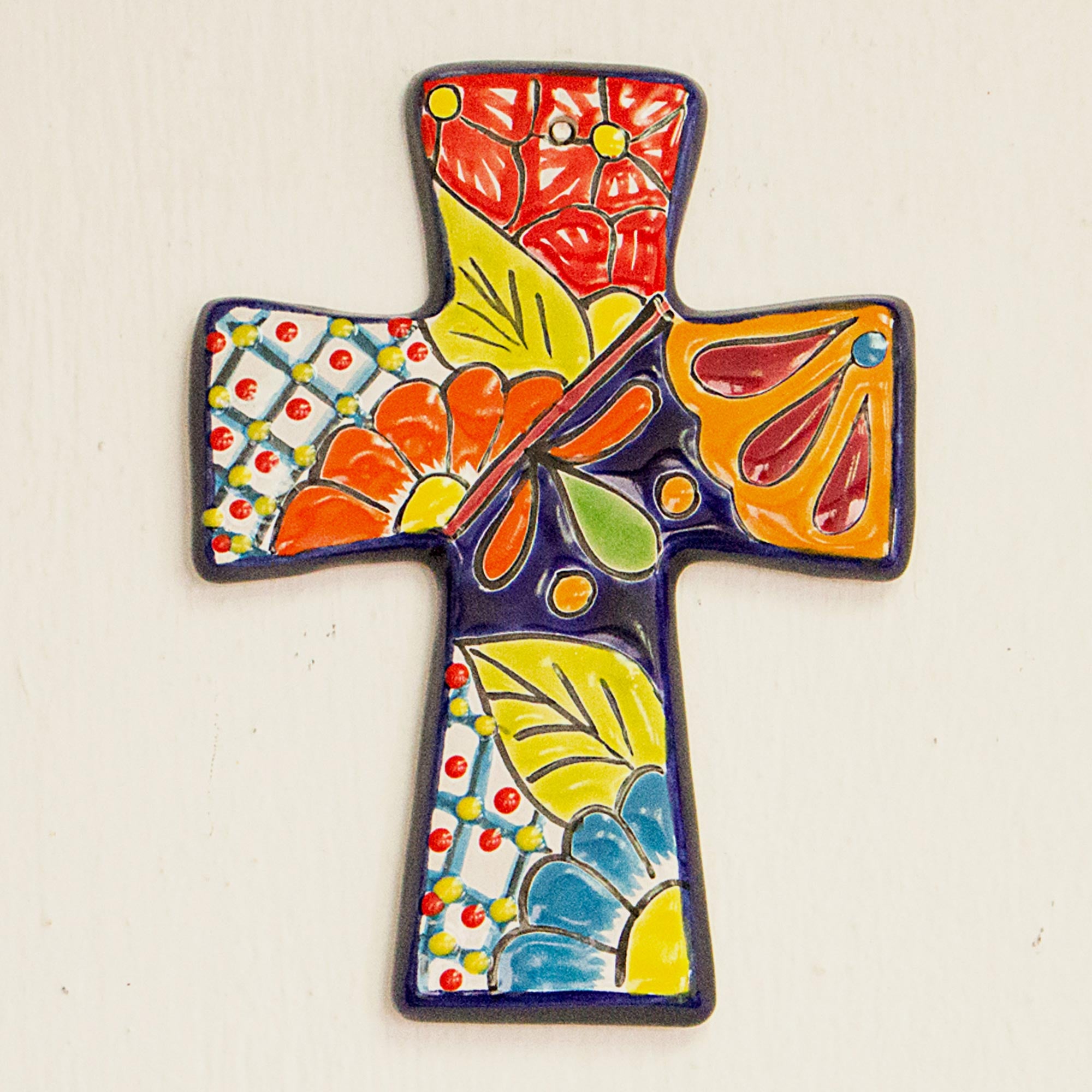 Premium Spanish Faith Talavera-Style Ceramic Wall Cross - Handcrafted in Mexico