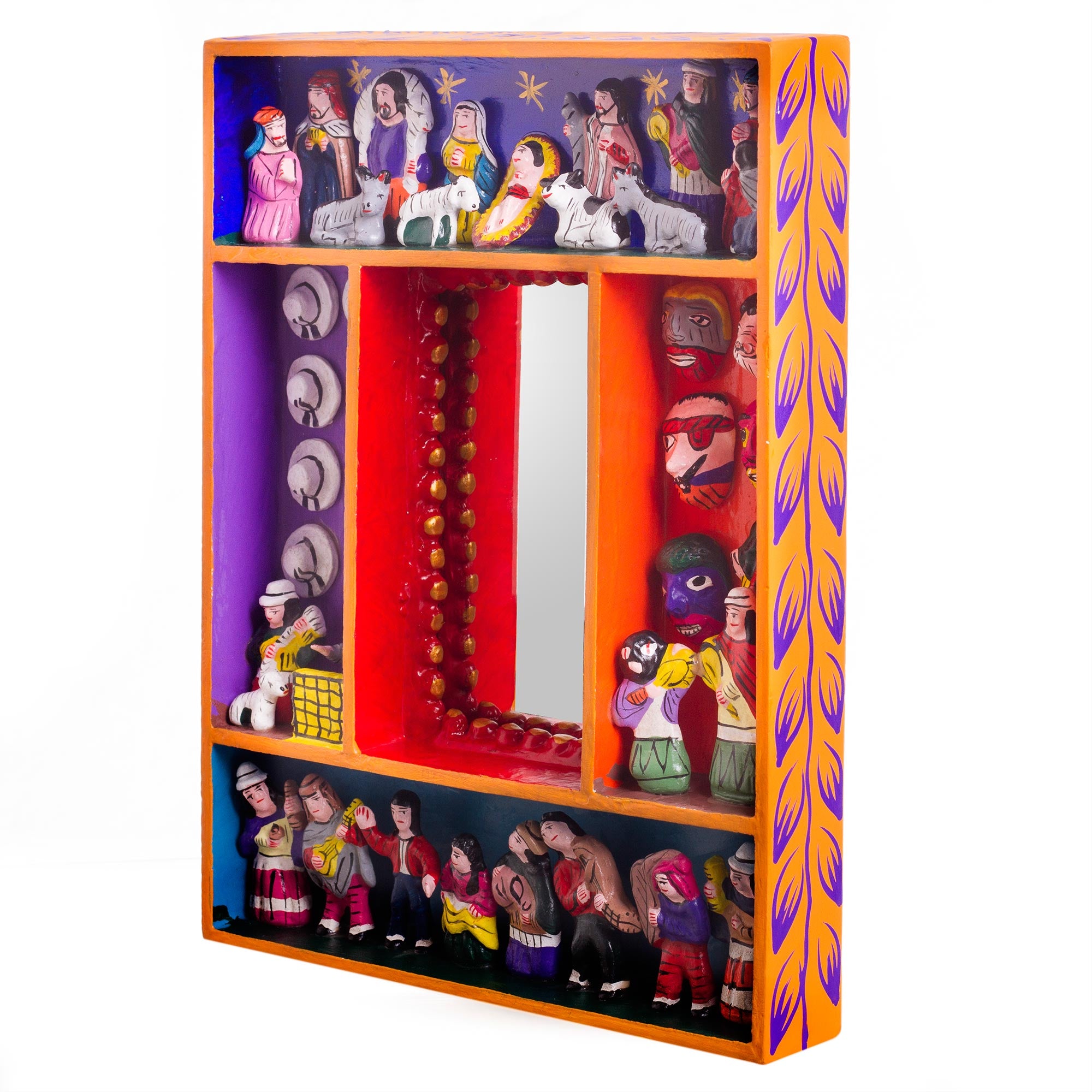 Premium Ayacucho Retablo-Style Nativity Wood Wall Mirror - Handcrafted in Peru