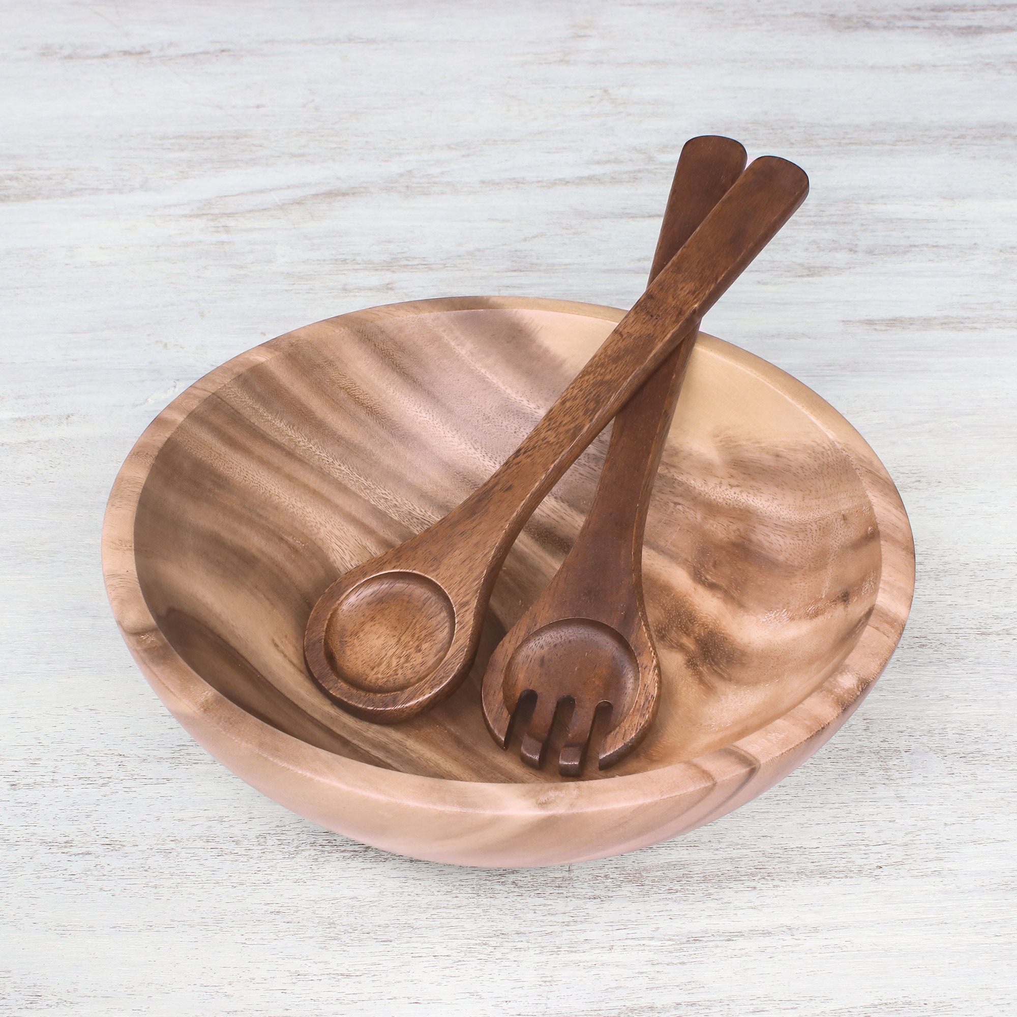 Premium Handcrafted Wood Salad Bowl Set with Serving Utensils