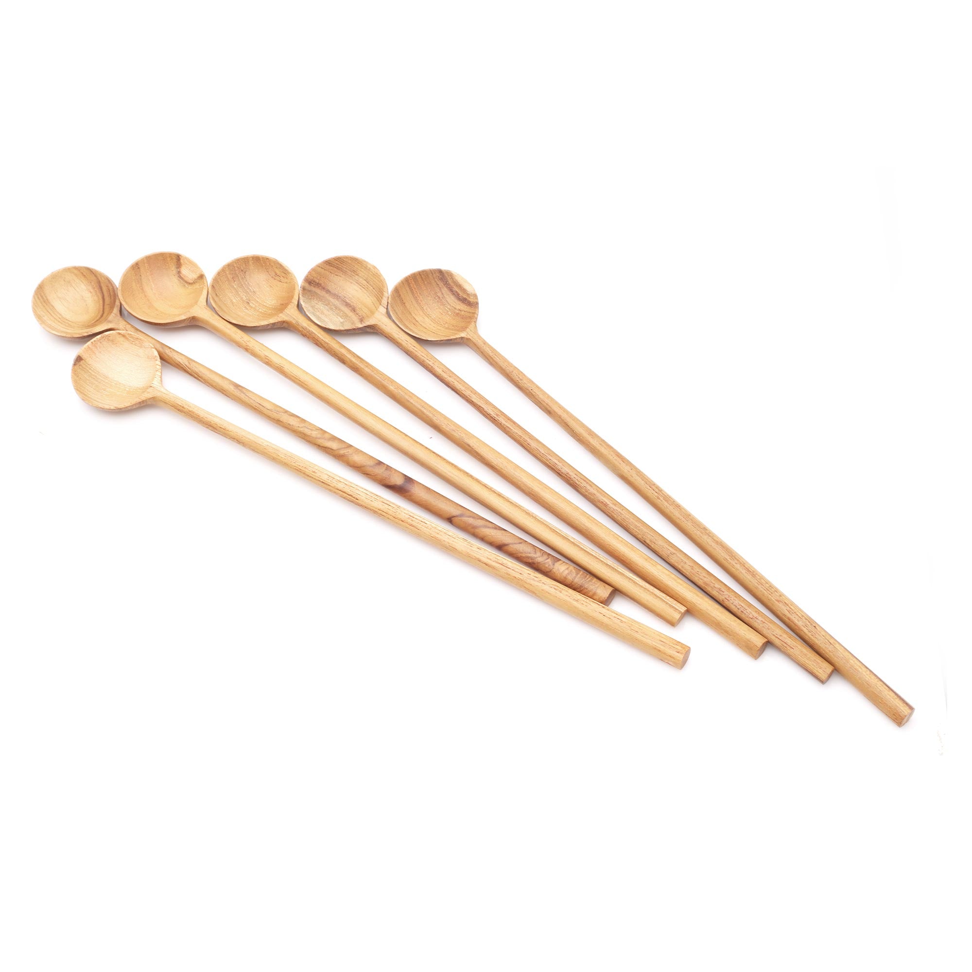 Premium Handcrafted Teak Wood Iced Tea Spoons Set - Eco-Friendly & Food Safe (Set of 6)