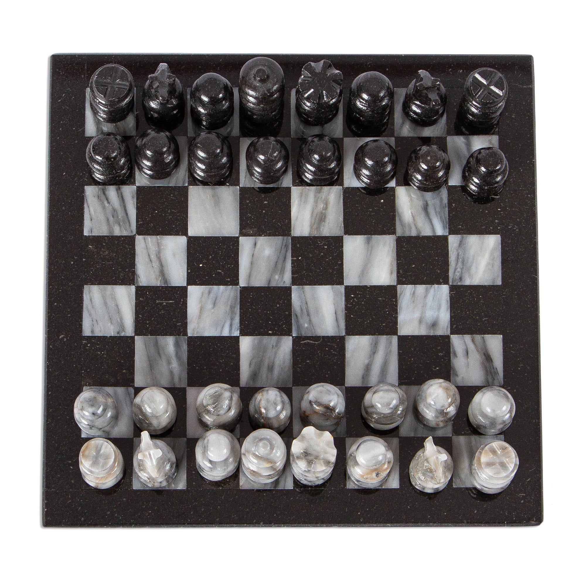 Premium Black & Grey Marble Chess Set – Handcrafted in Mexico (7.5 in.)