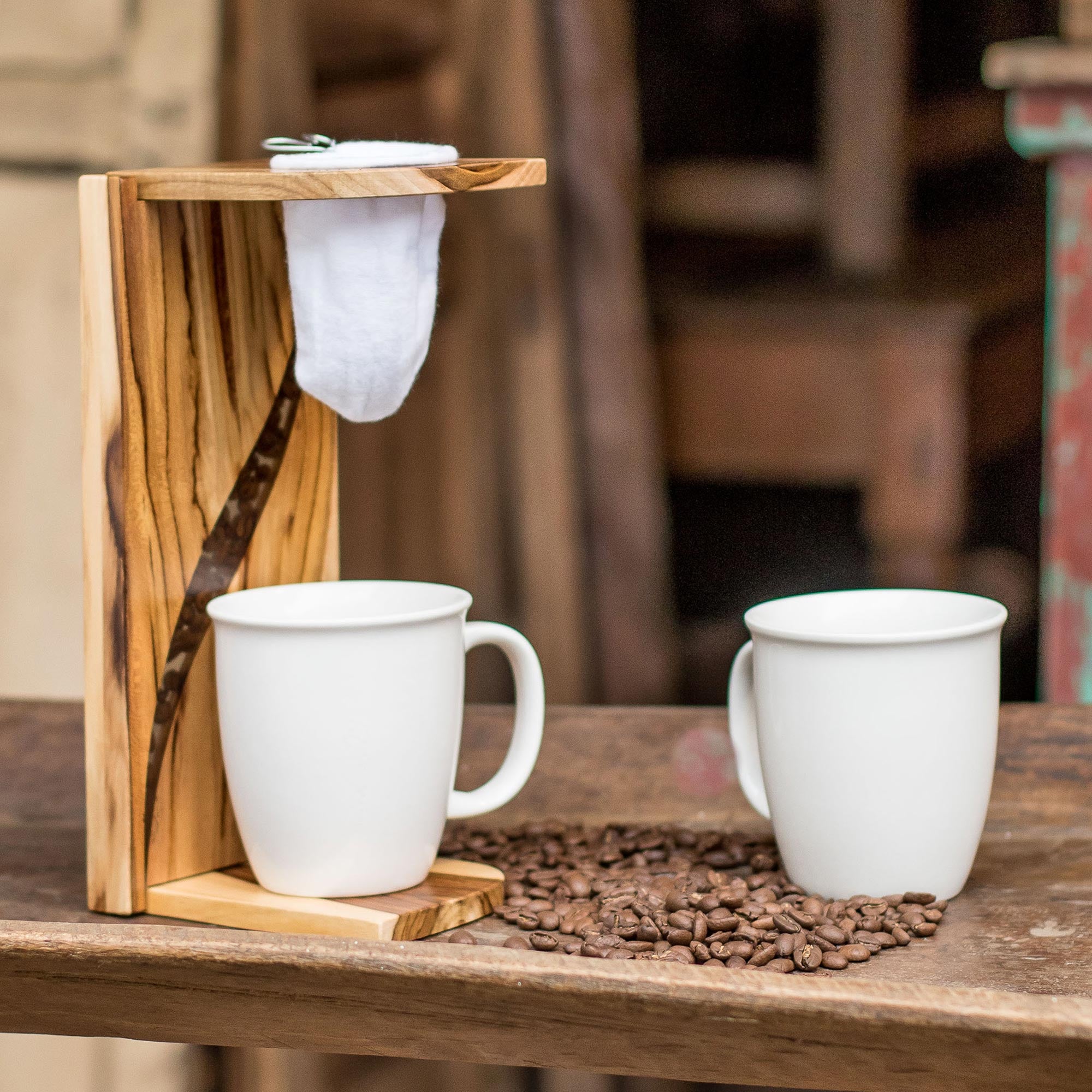 Premium Costa Rica-Style Teak Wood & Coffee Bean Drip Coffee Stand