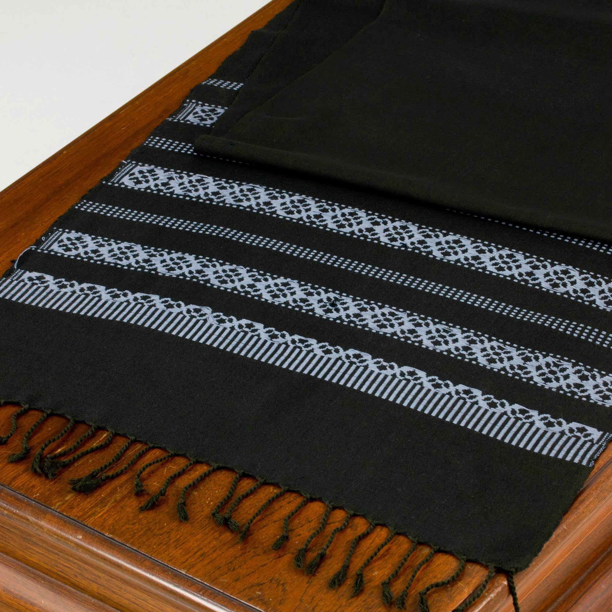 Premium Light Blue Lamphun Blossom Table Runner - Elegant Floral Cotton Design