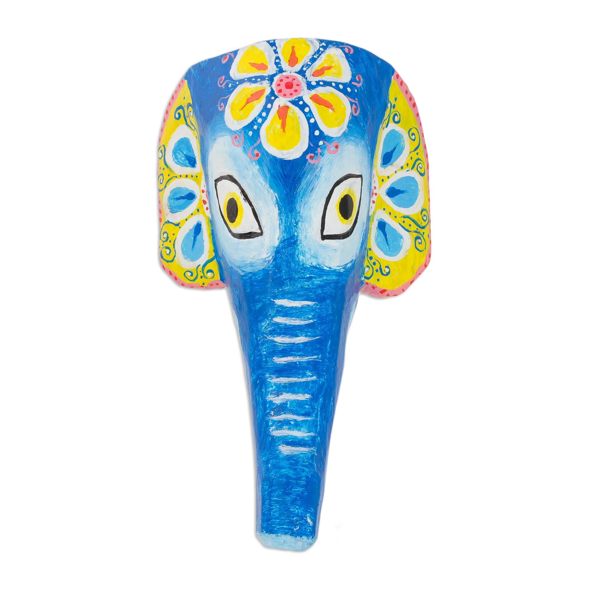 Premium Hand-Painted Floral Elephant Wall Mask – Artisan Crafted in Guatemala