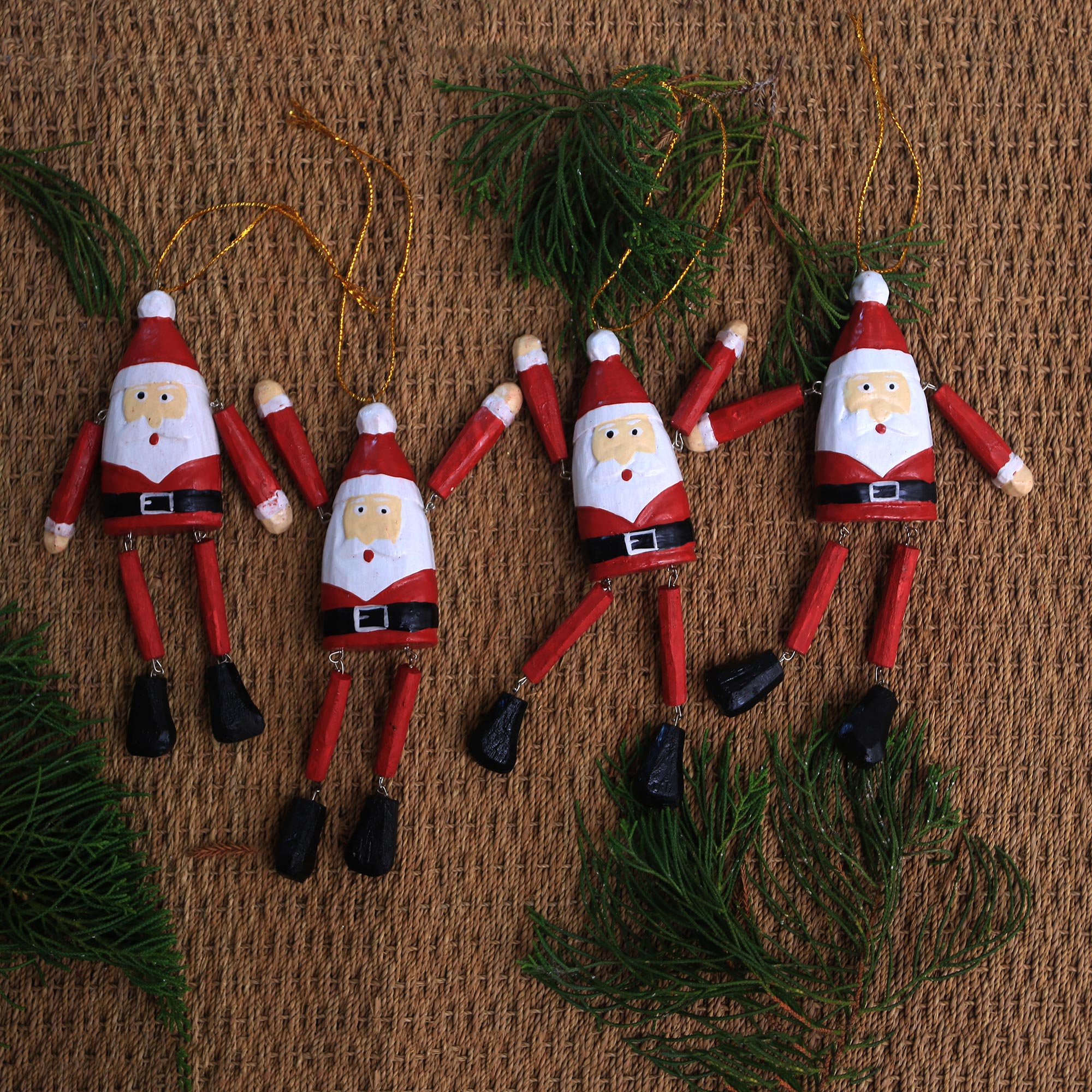 Premium Handcrafted Dancing Santa Ornaments from Bali - Set of 4