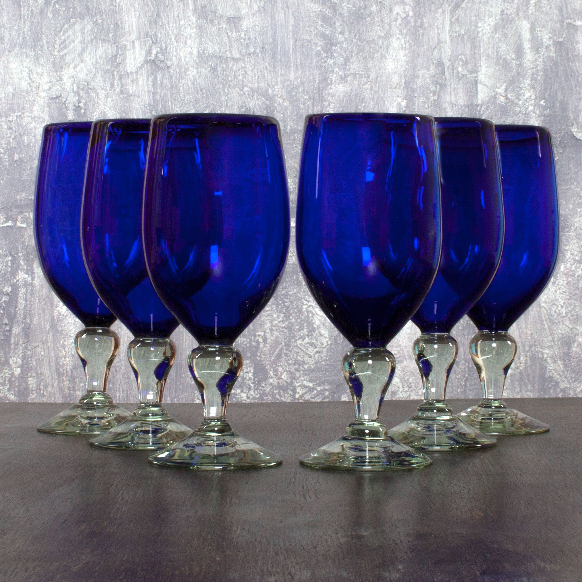 Premium Hand-Blown Cobalt Blue Goblets - Set of 6 | Artisan Crafted in Mexico