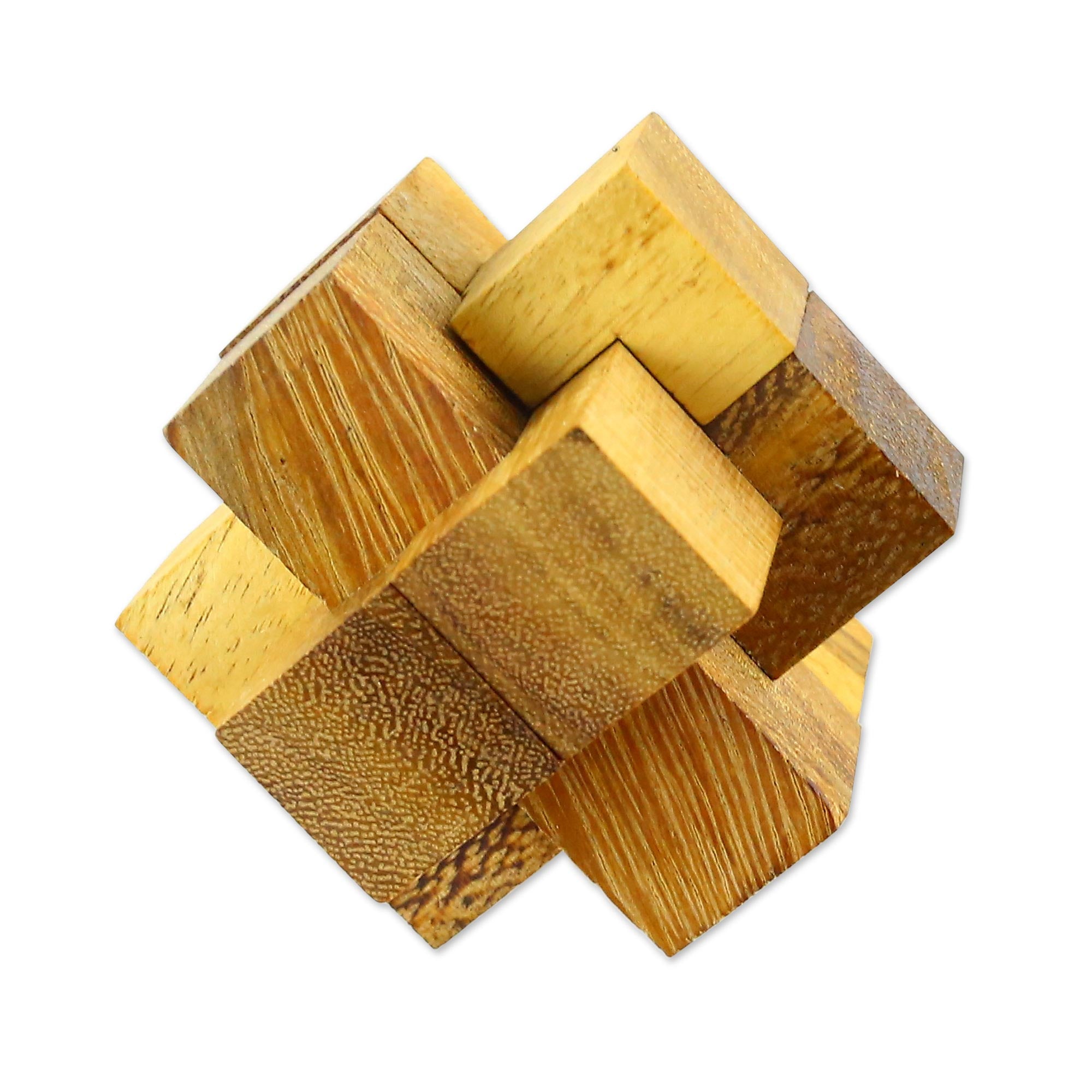 Premium Handcrafted Wooden Burr Puzzle - 6-Piece 3D Brain Teaser from Thailand