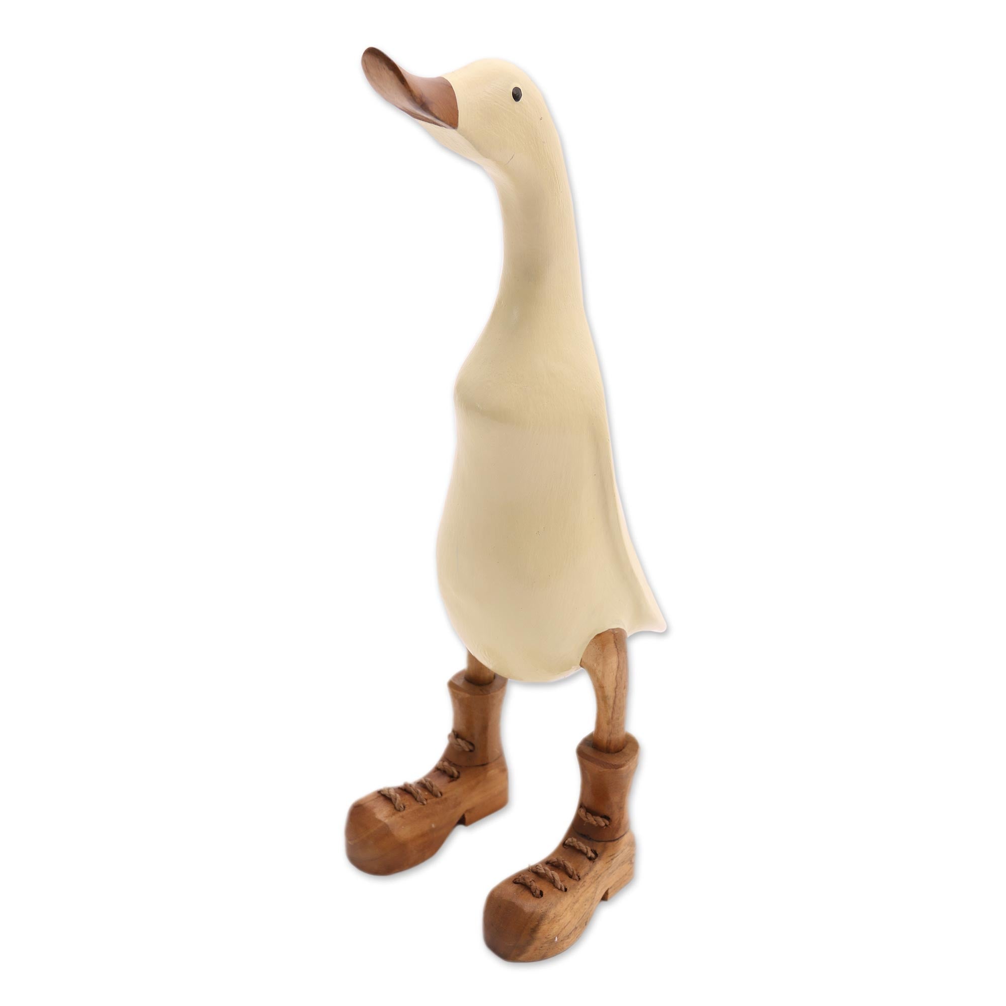 Premium Vanilla Duck Sculpture - Handcrafted Acacia Wood & Bamboo Root
