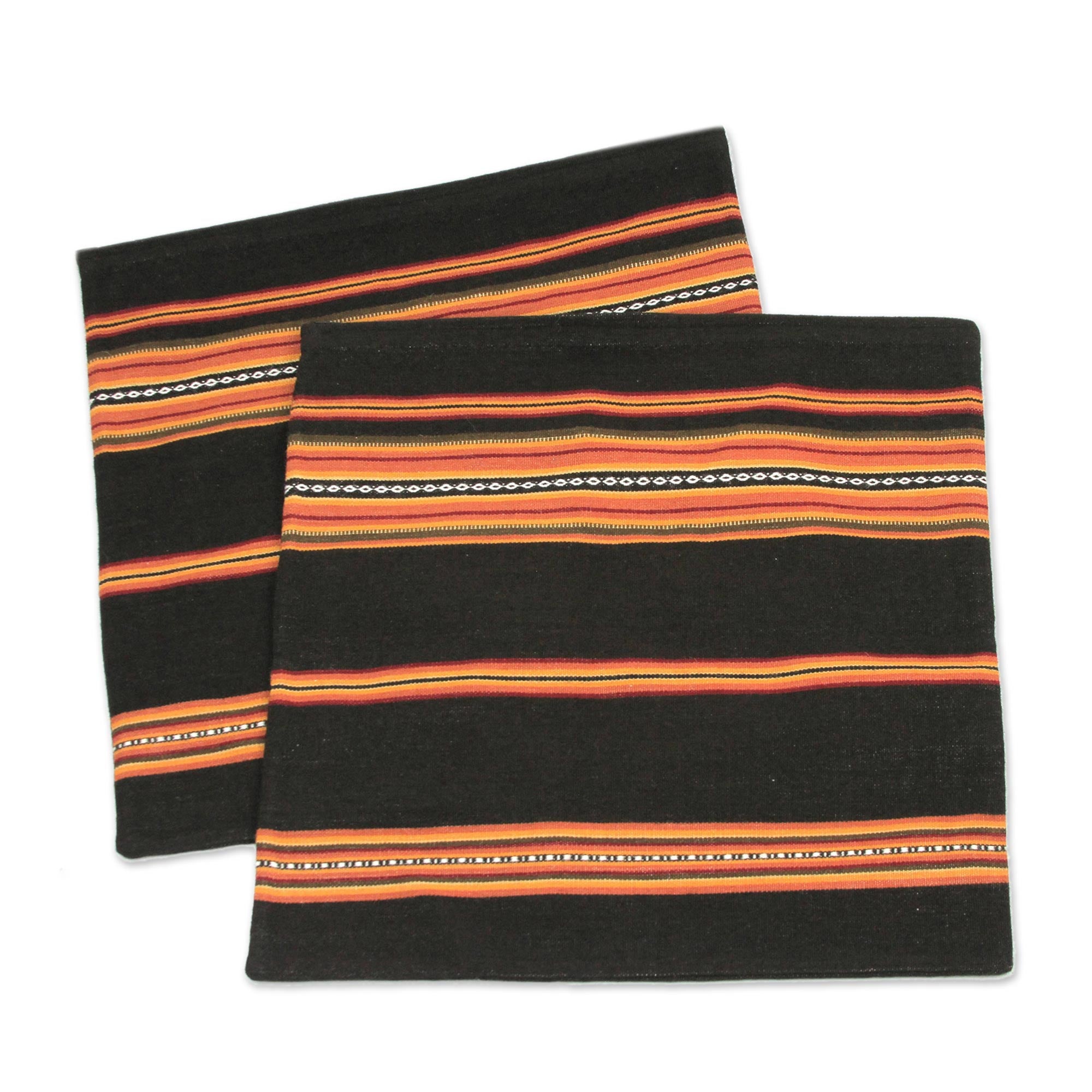 Premium Quechua Handwoven Alpaca Cushion Covers - Brown & Orange Pair