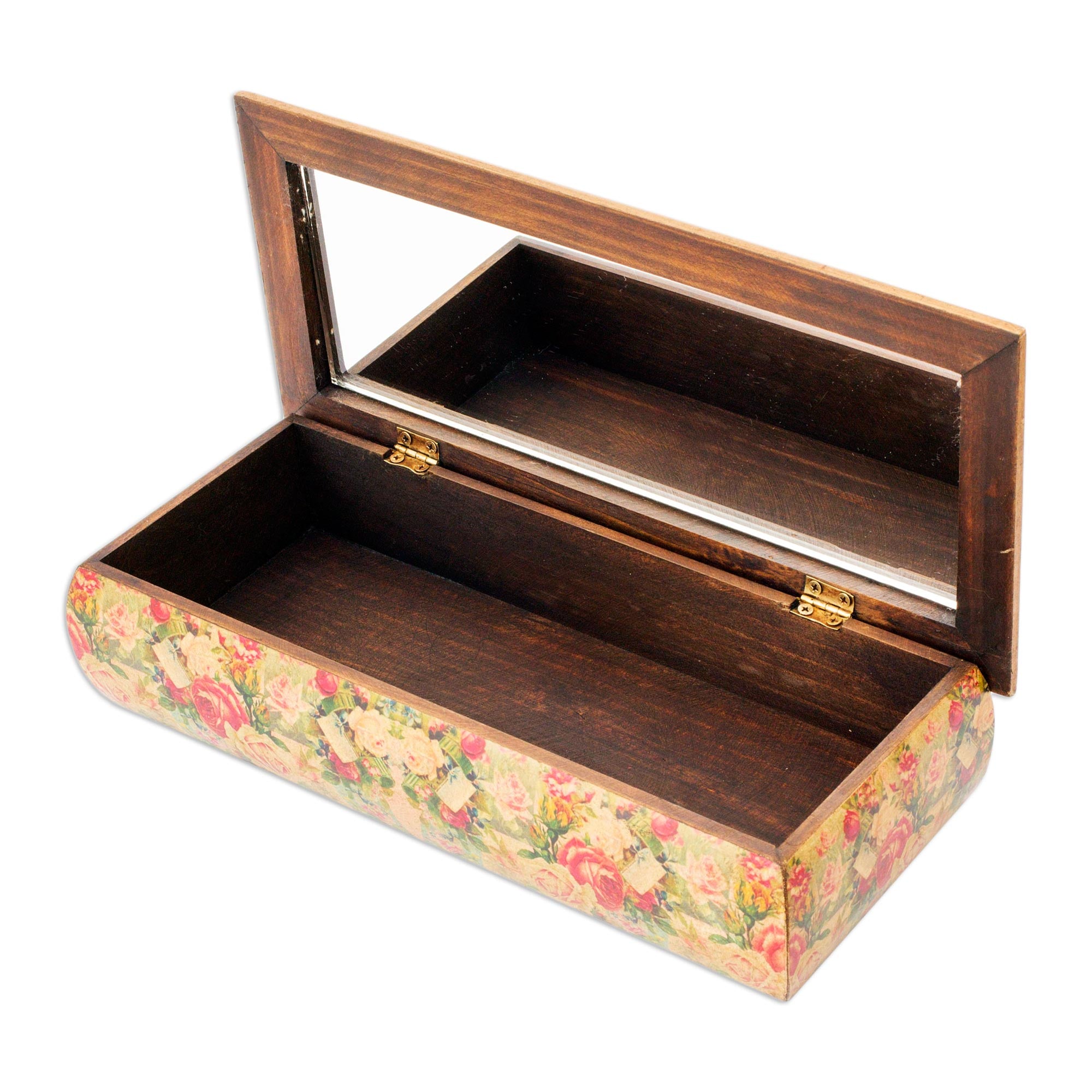 Premium Handcrafted Roses Mexico Jewelry Box with Mirror - Ultimate Floral Decoupage Design