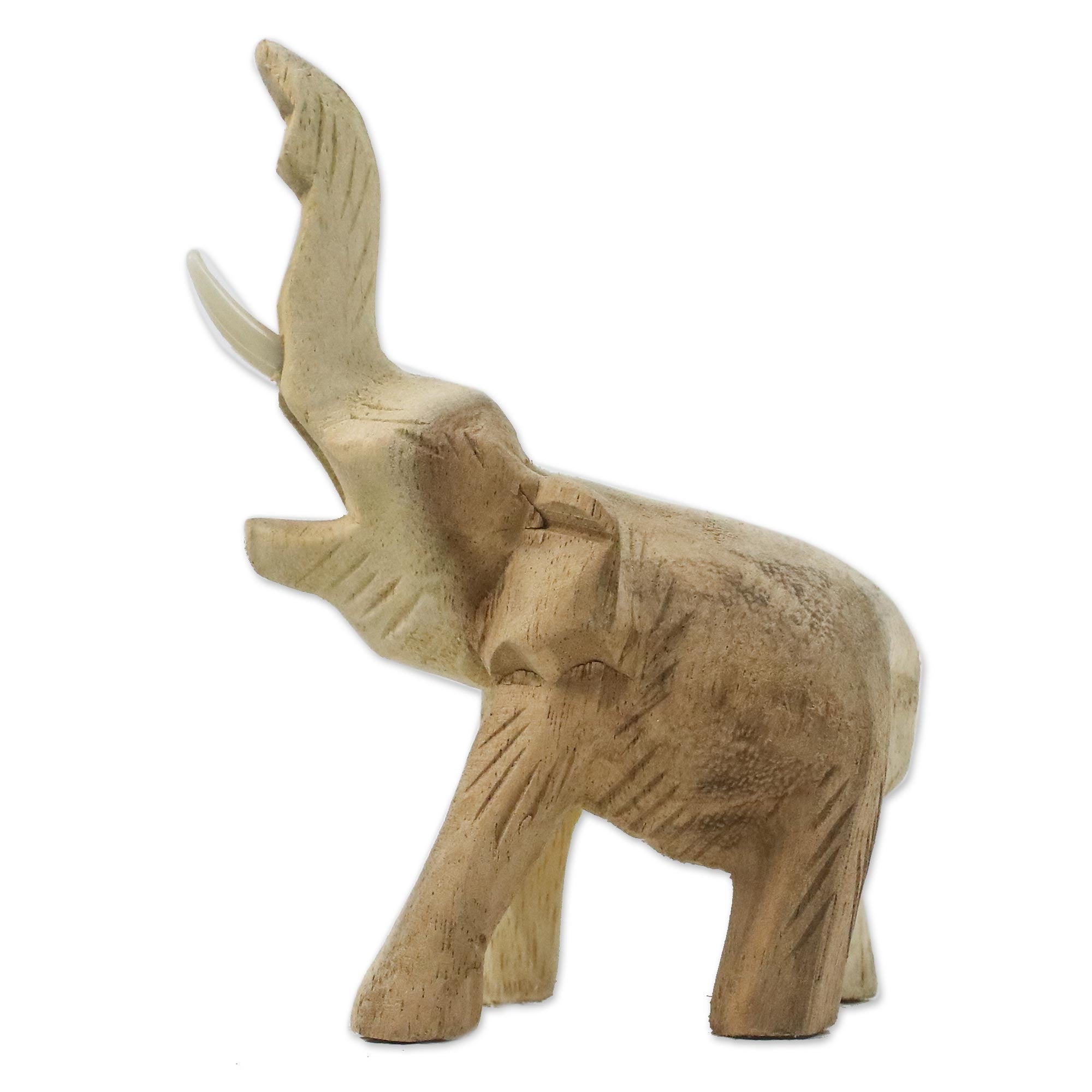 Premium Handcrafted Brown Wood Elephant Sculpture - Symbol of Strength