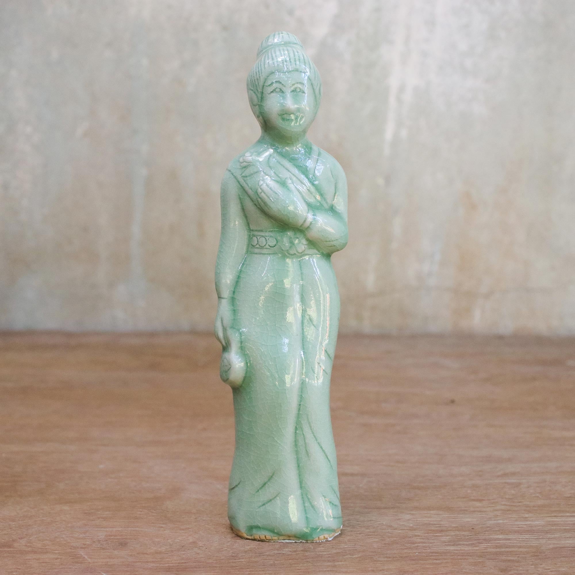 Premium Celadon Queen Statue - Handcrafted Thai Royalty Sculpture