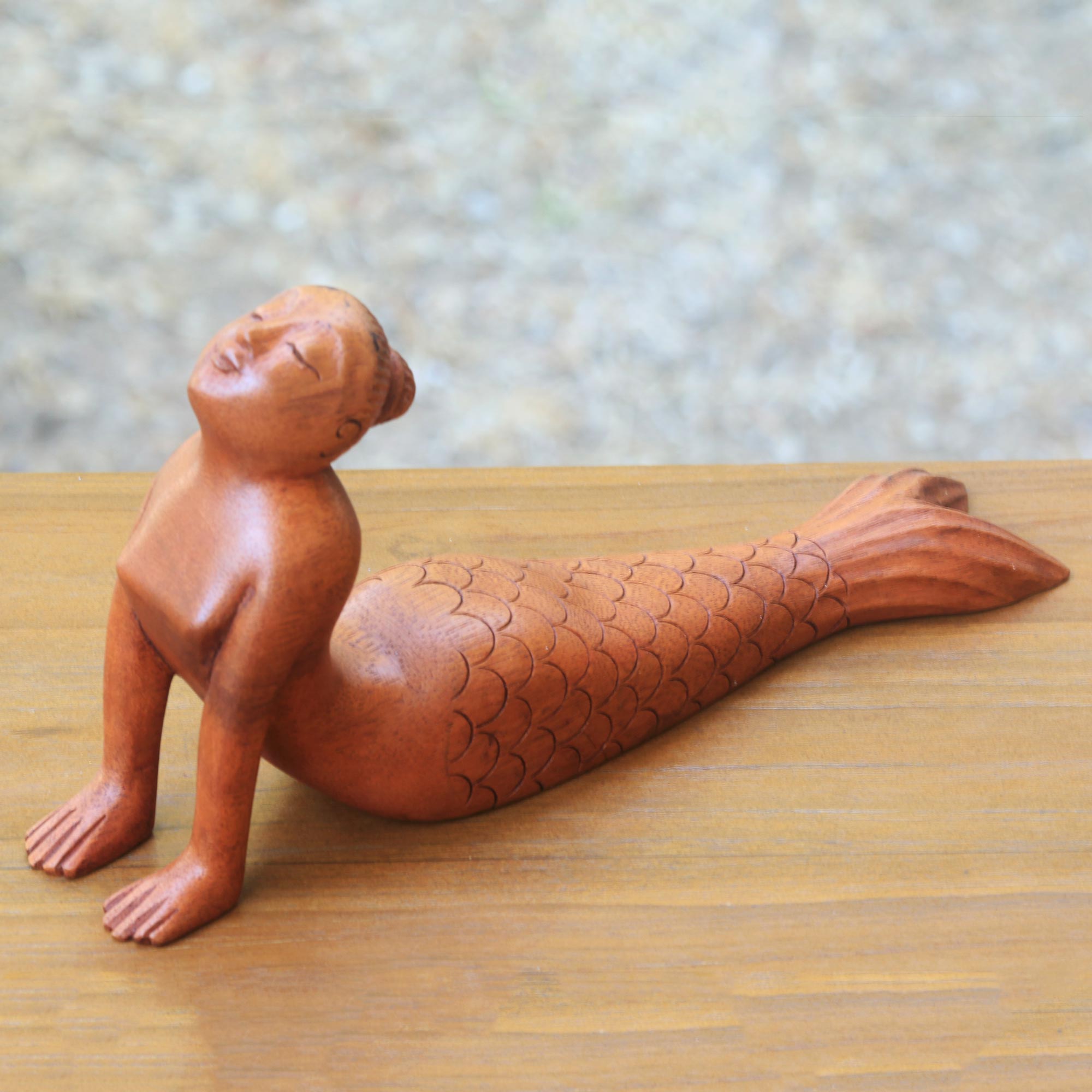 Premium Bhujangasana Mermaid Yoga Sculpture - Handcrafted Suar Wood Art
