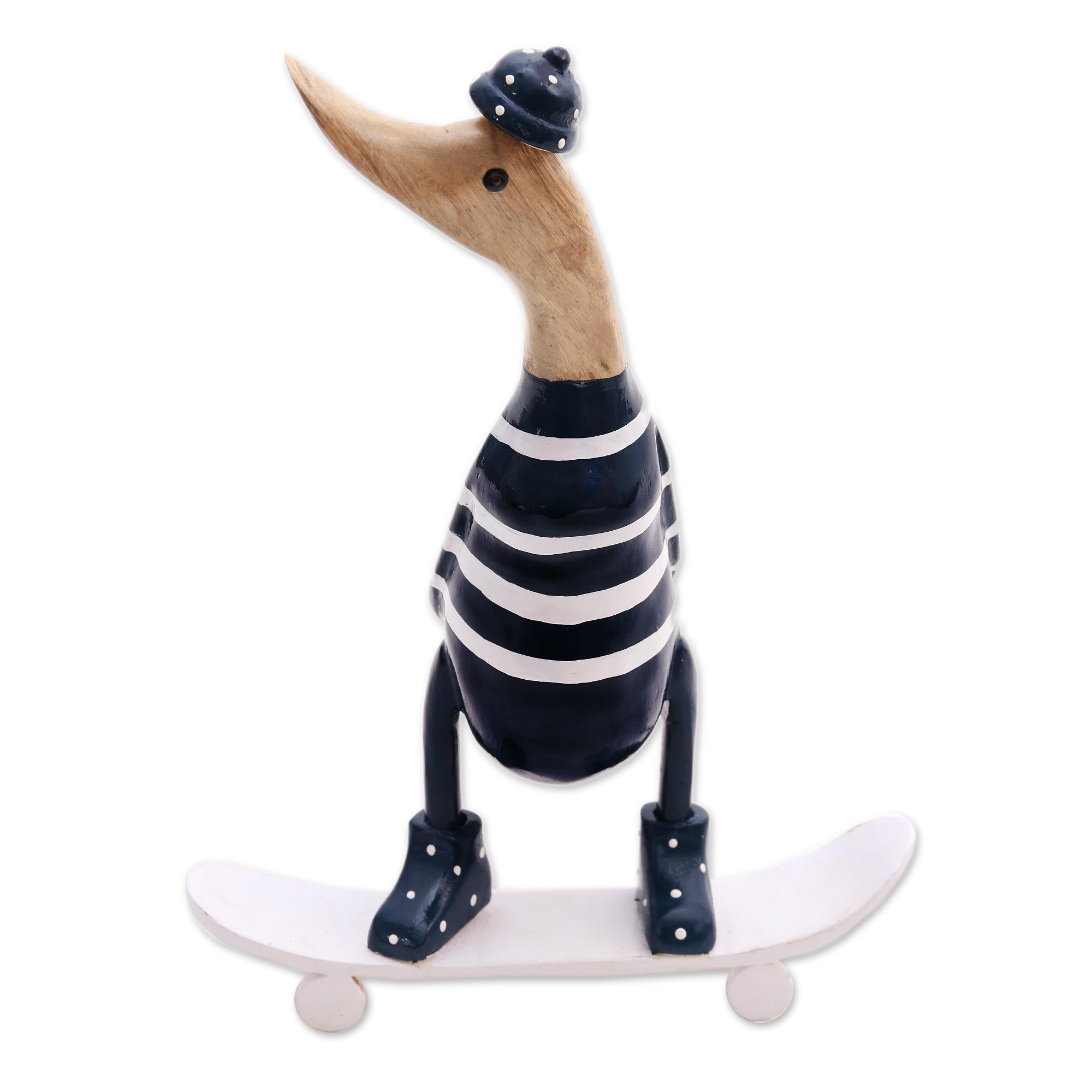Premium Skateboard Duck Sculpture - Handcrafted Acacia Wood & Bamboo Root Art