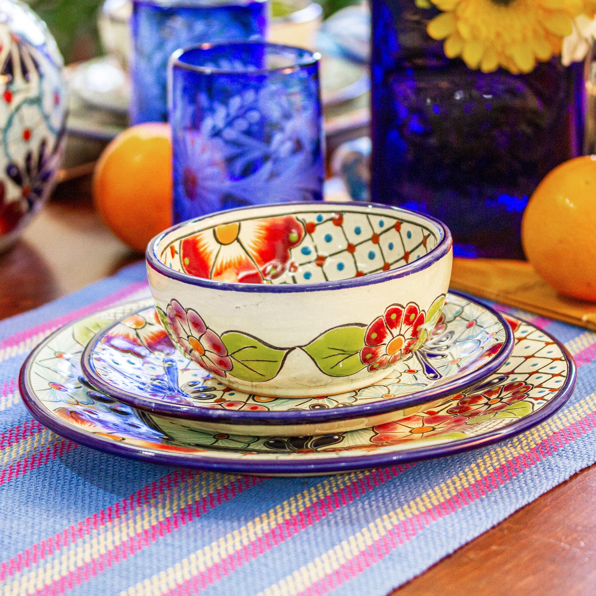 Premium Hand-Painted Floral Bowls - Mexican Artisan Pair