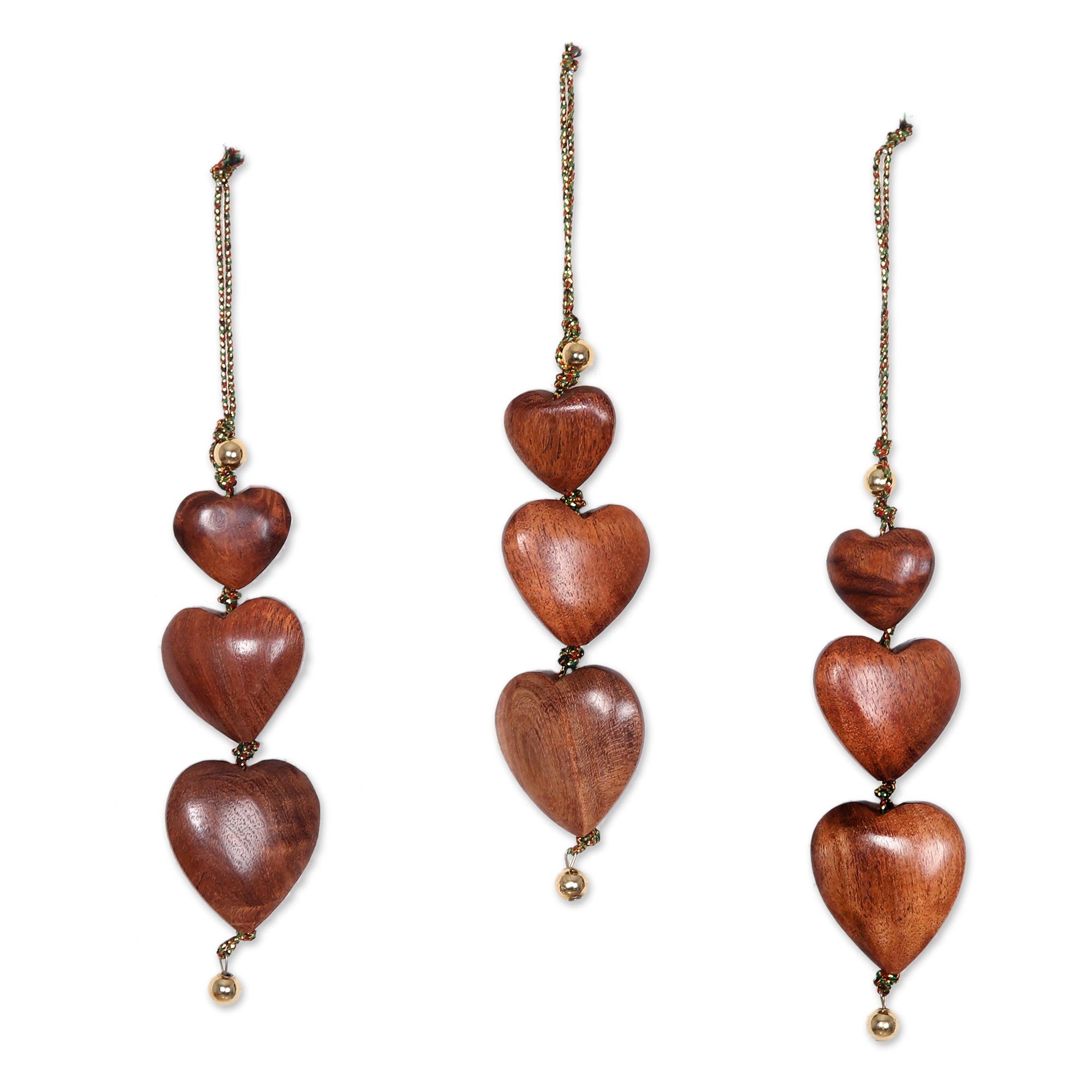 Premium Joyous Hearts Wooden Ornament Set (3-Piece)