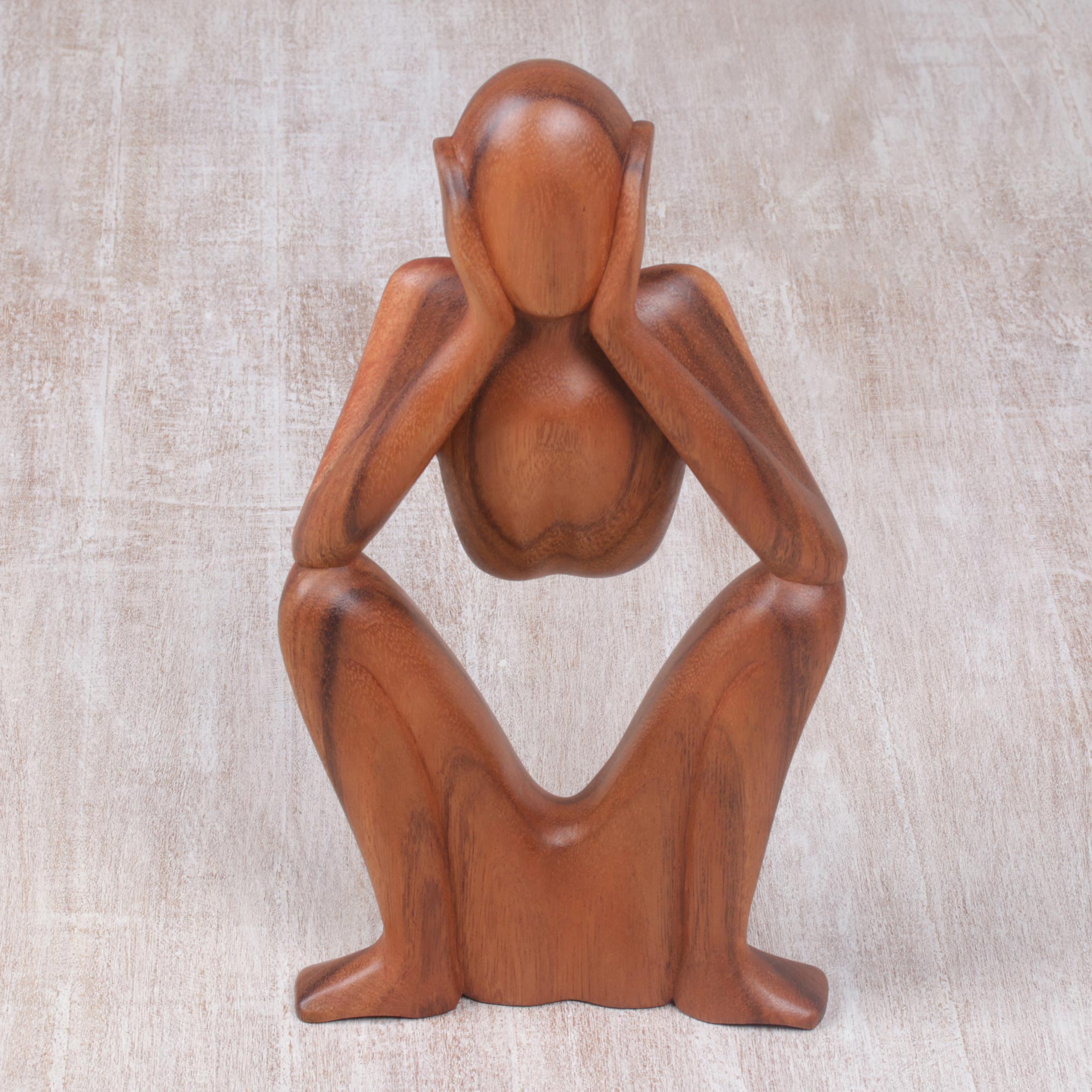 Premium Suar Wood Sculpture: The Bored Figure - Handcrafted Art Piece