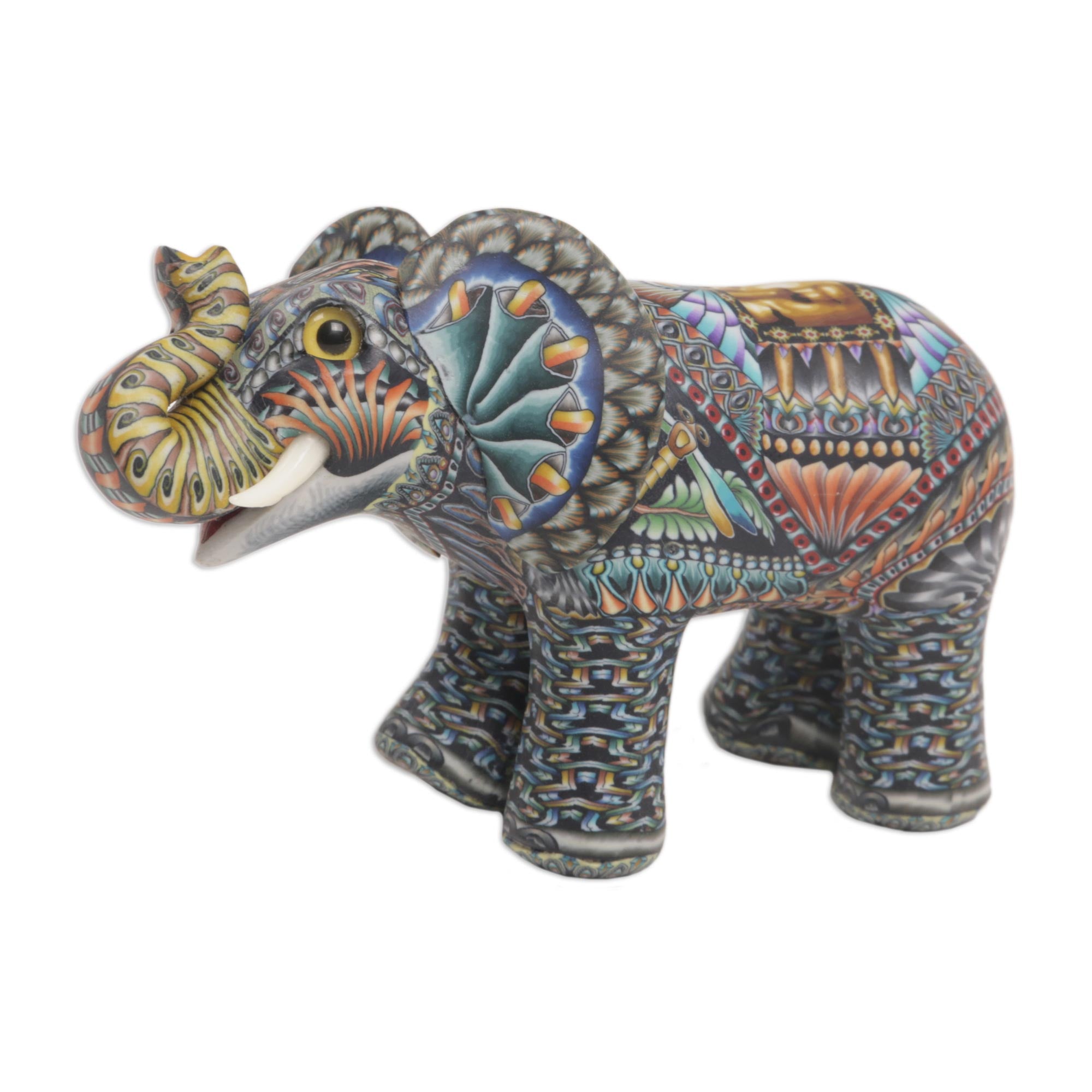 Premium Handcrafted Elephant Sculpture - Vibrant Polymer Clay Art from Bali