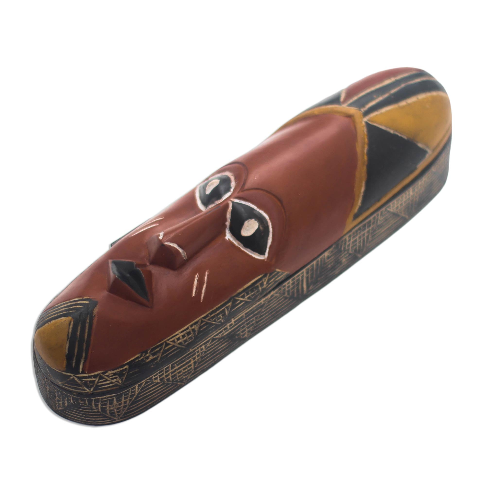 Premium African Mask Wooden Decorative Box - Handcrafted by Joseph Boateng