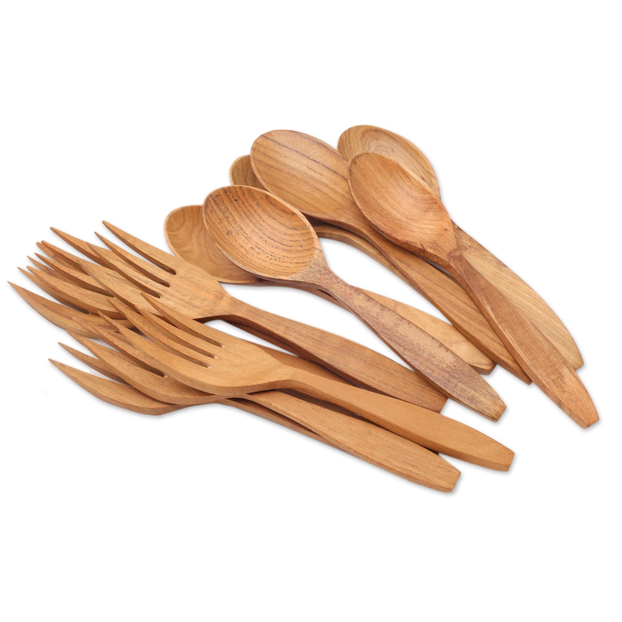 Premium Teak Wood Fork and Spoon Set - Handcrafted in Bali (12-Piece)