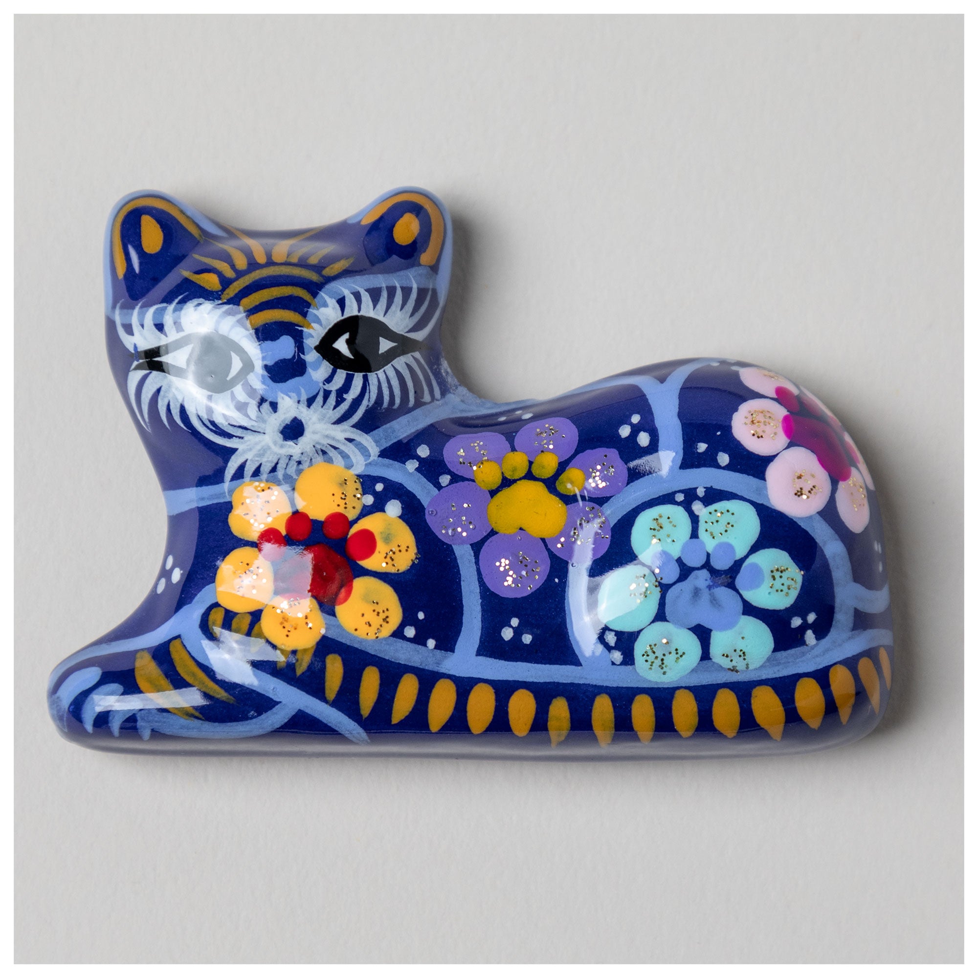 Premium Hand-Painted Ceramic Cat Magnet - Artisan Crafted