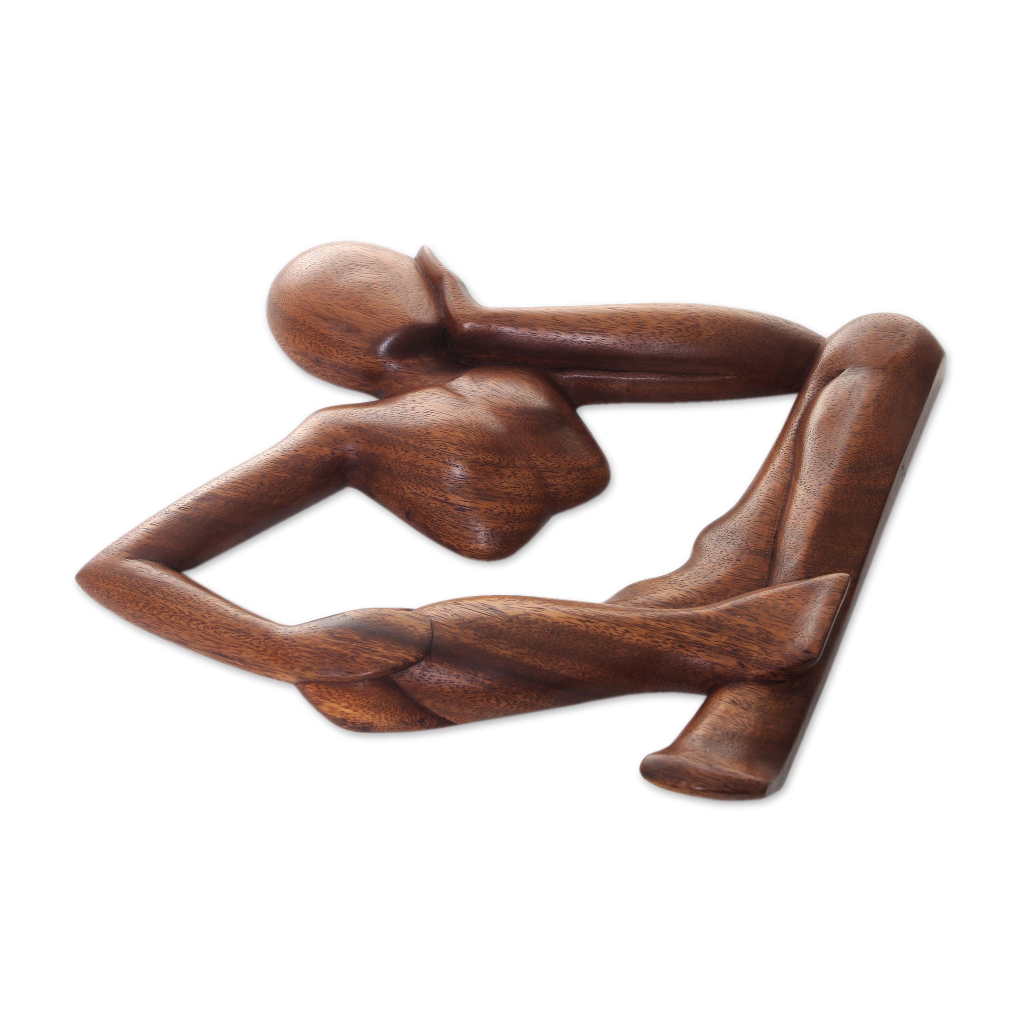Premium Handcrafted Suar Wood Wall Sculpture - Relaxed Figure Art Piece