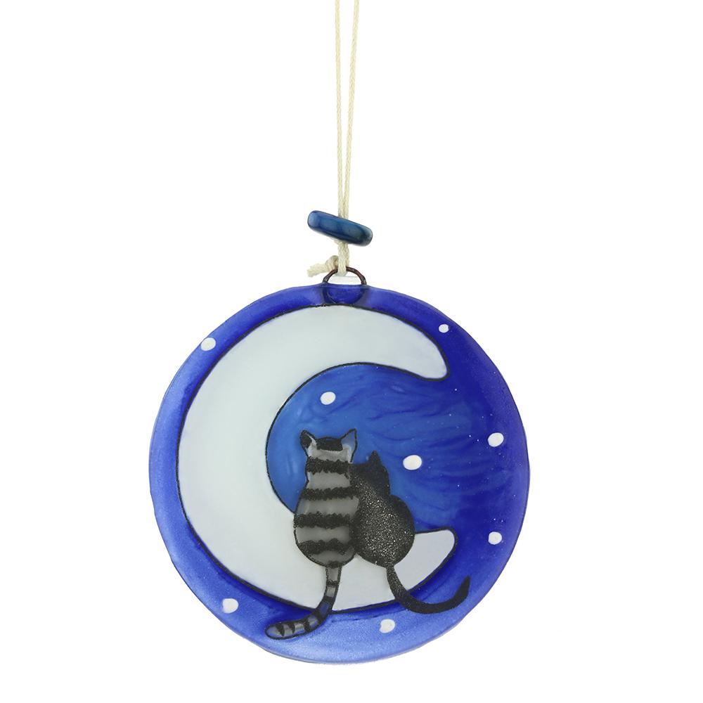 Premium Moon Cats Recycled Glass Ornament - Handmade & Eco-Friendly