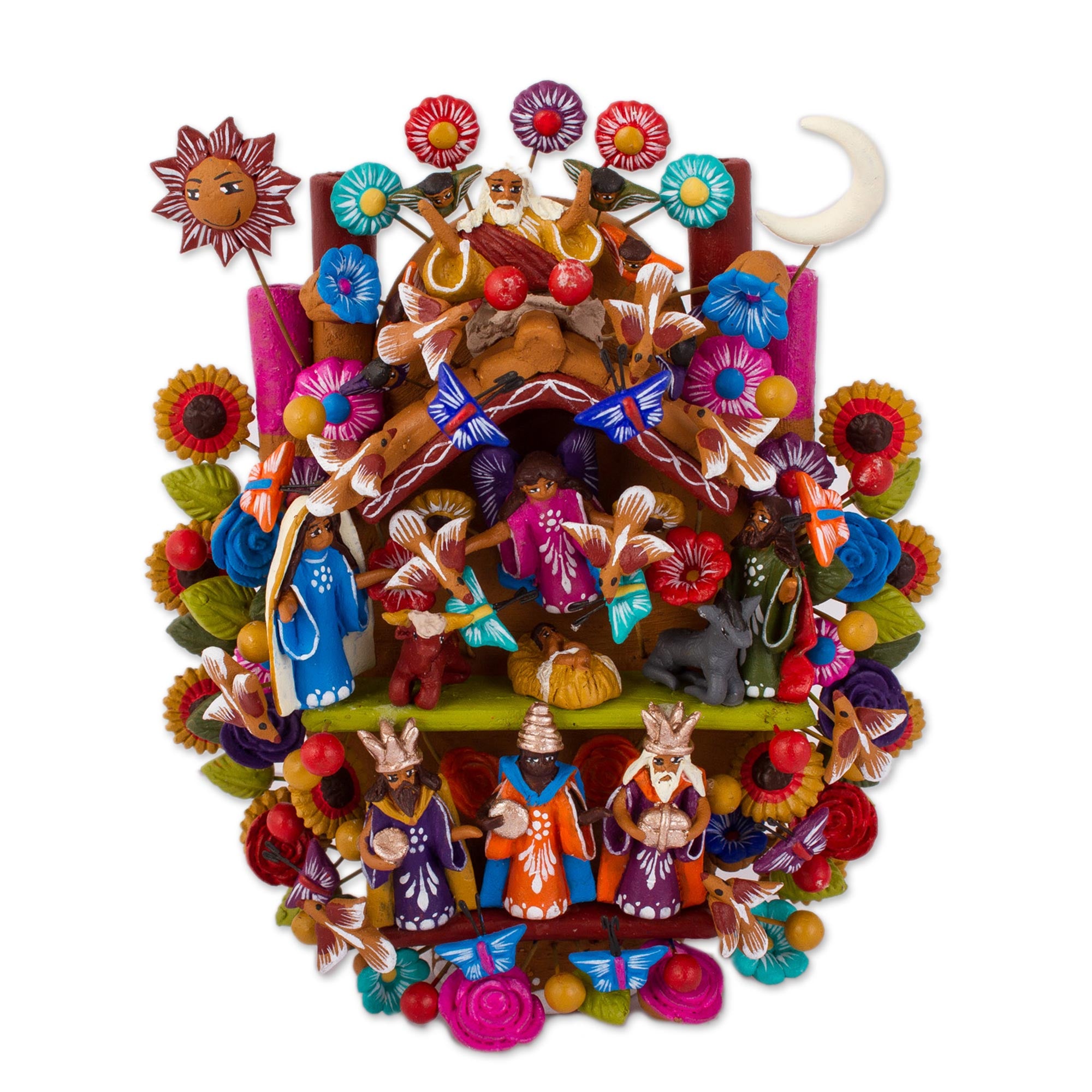 Premium Hand-Painted Tree of Life Nativity Sculpture - Mexican Artisan Crafted
