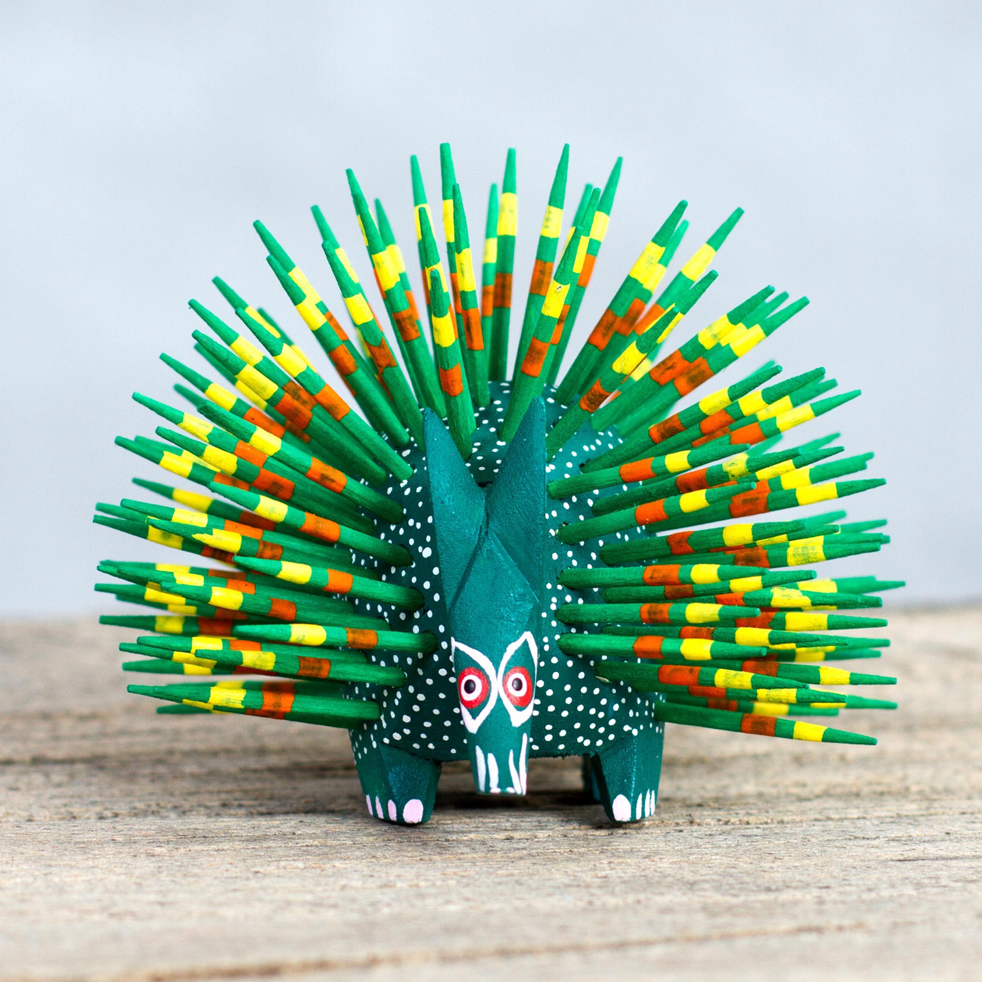Premium Handcrafted Green Alebrije Porcupine Sculpture