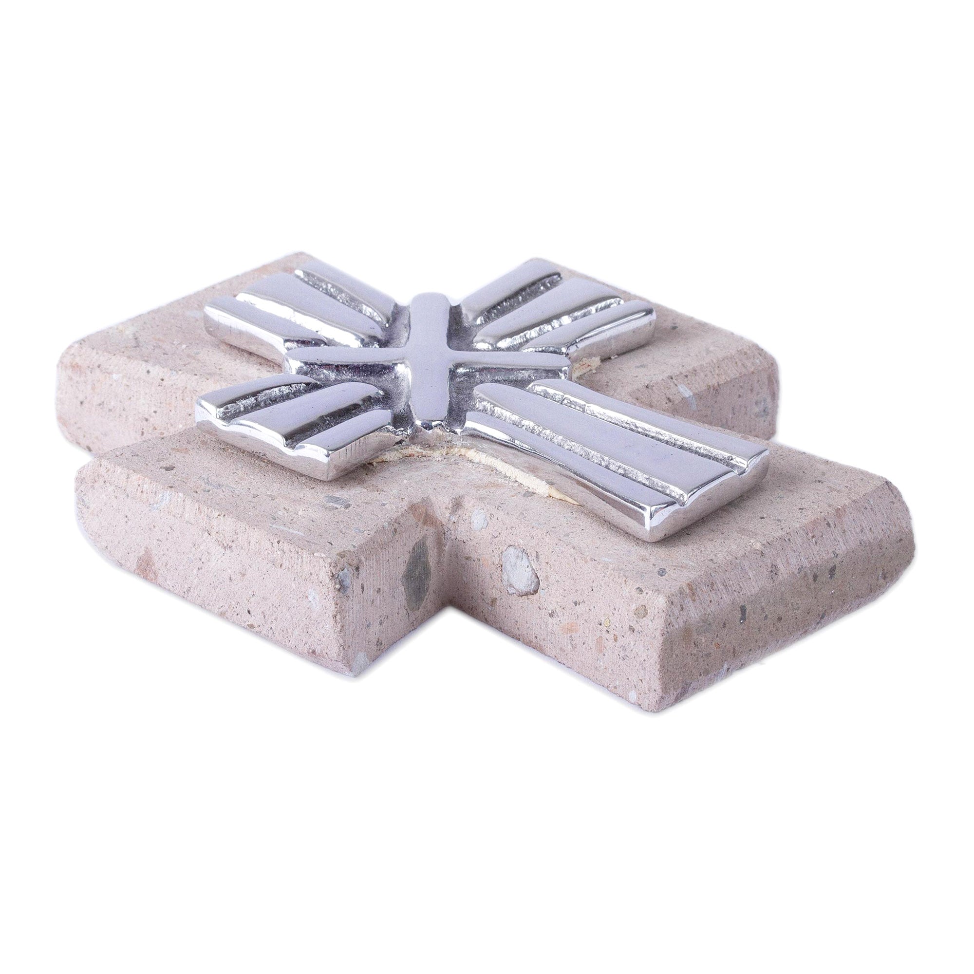 Premium Strapped Cross Wall Art: Pewter & Reclaimed Stone from Mexico