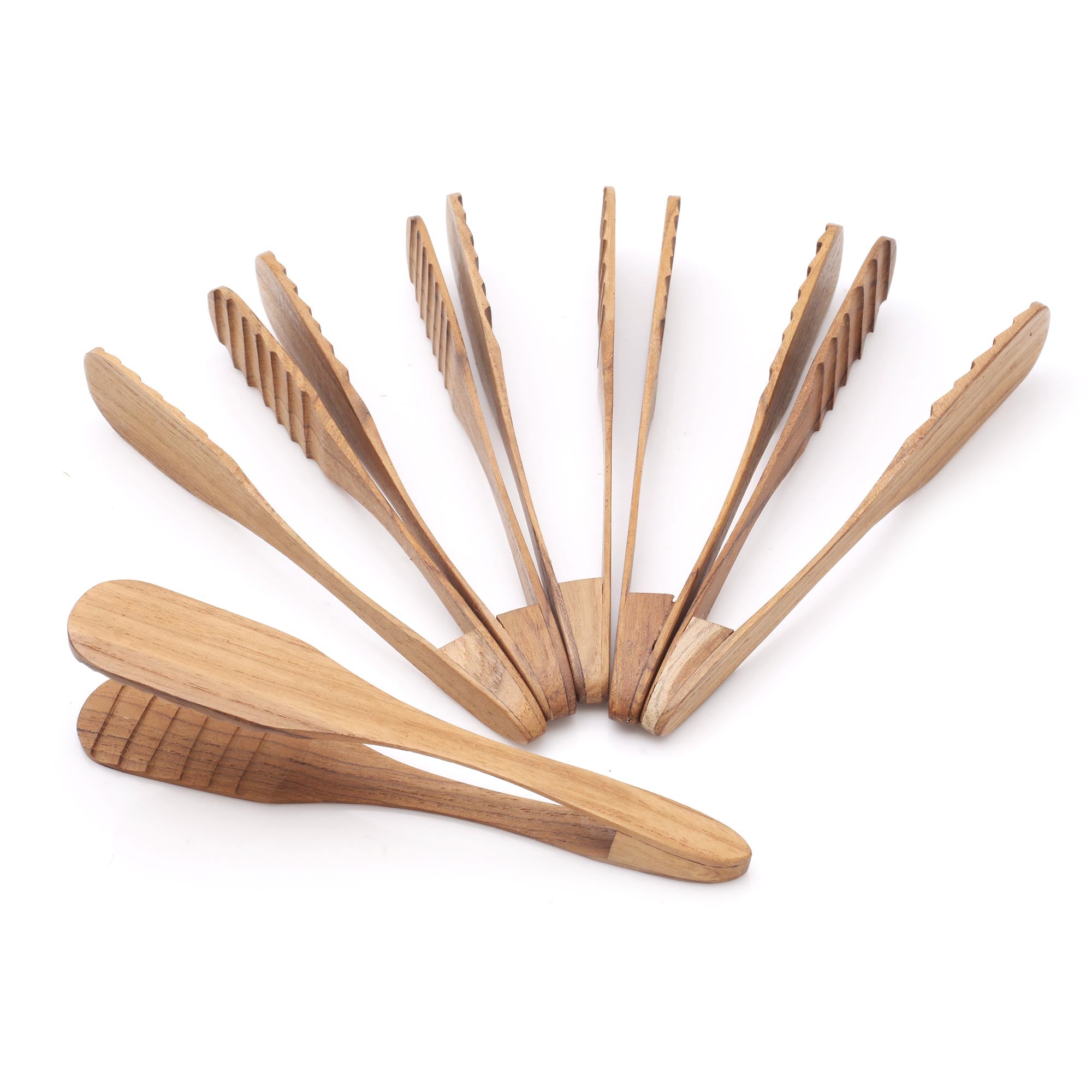 Premium Handcrafted Teak Wood Serving Tongs - Set of 6, Artisan-Crafted in Bali