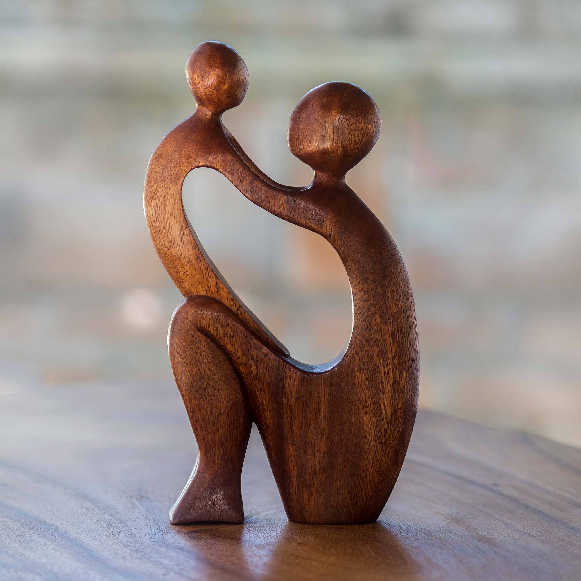 Premium Hand Carved Mother and Child Suar Wood Sculpture - Timeless Art Piece