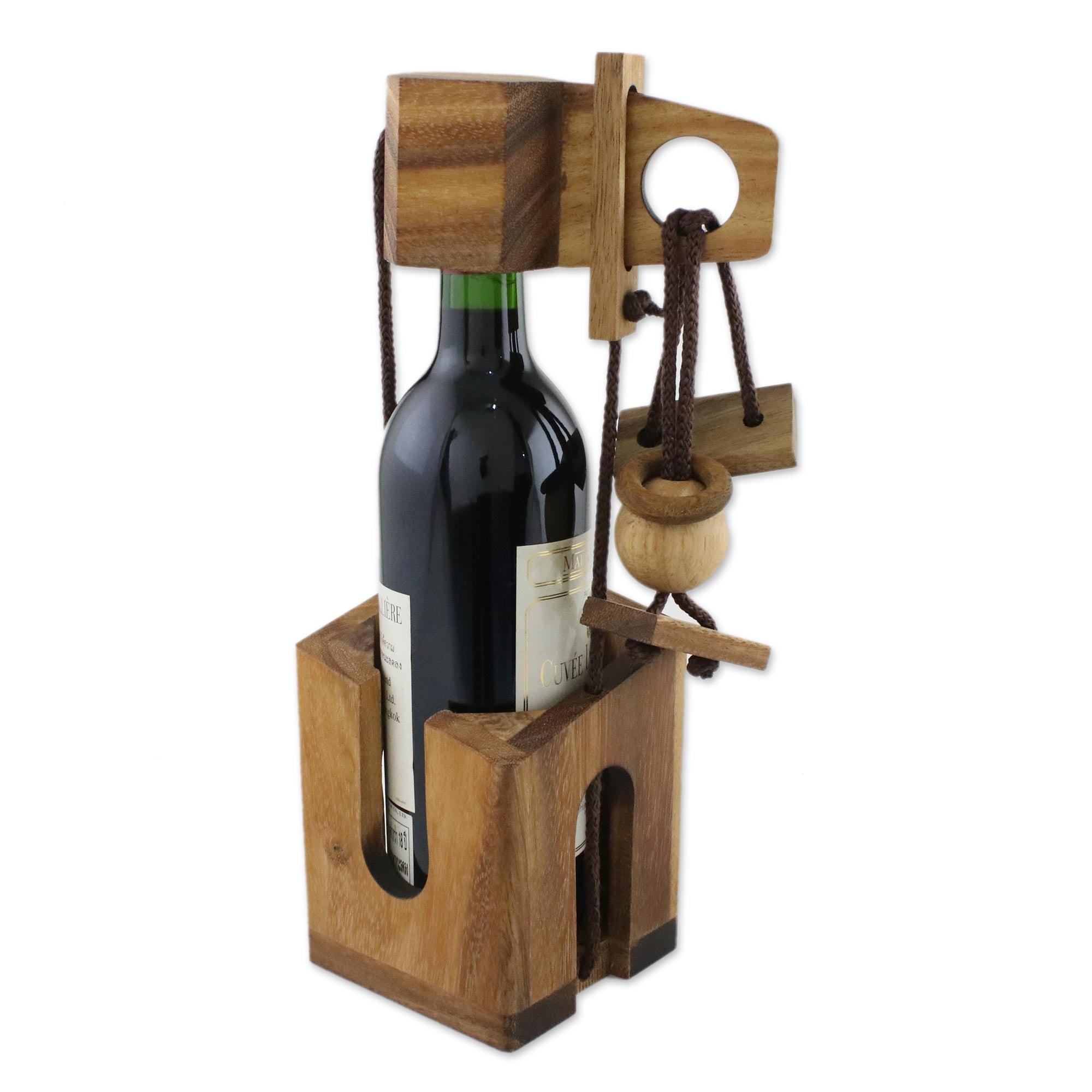 Premium Thai Wooden Puzzle Wine Bottle Holder - Ultimate Dinner Party Challenge